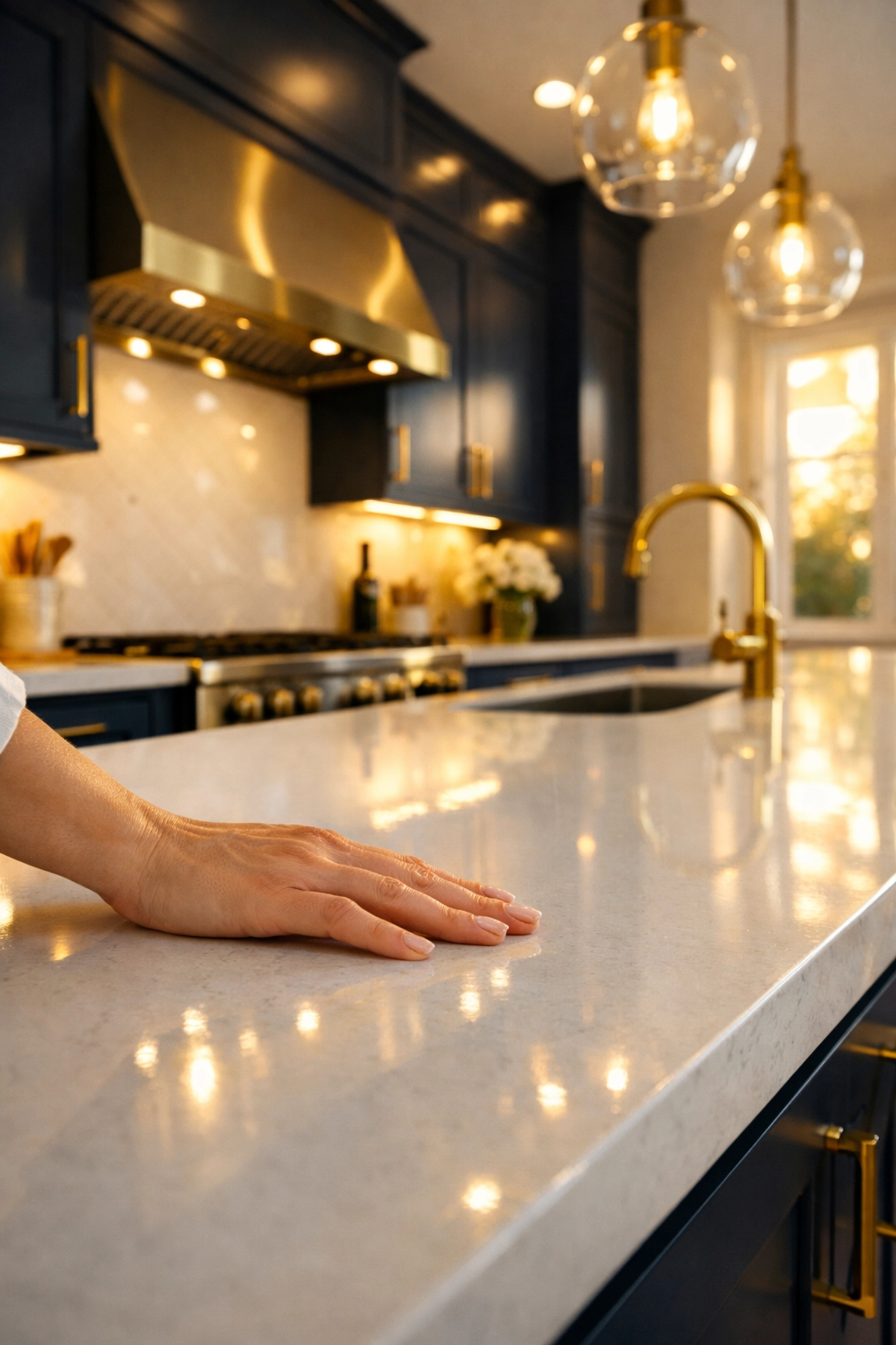 A spotless luxury kitchen following a professional post-construction cleaning MA final walkthrough.