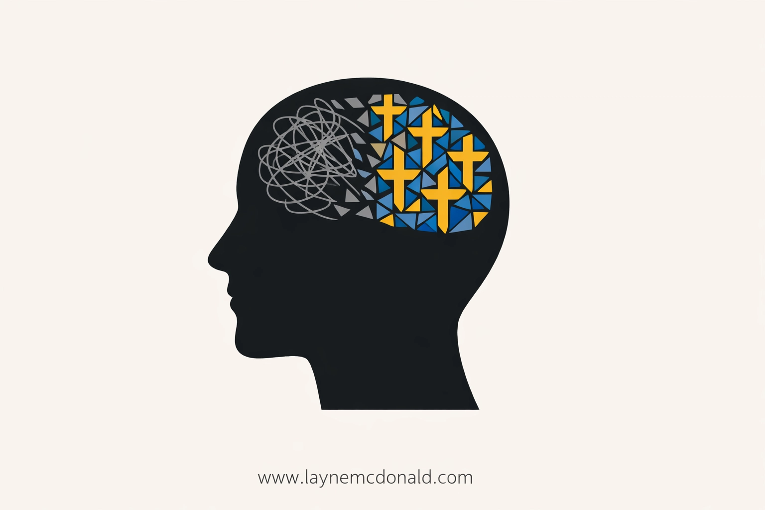 Minimalist illustration of a mind being transformed from chaos to order through biblical truth.