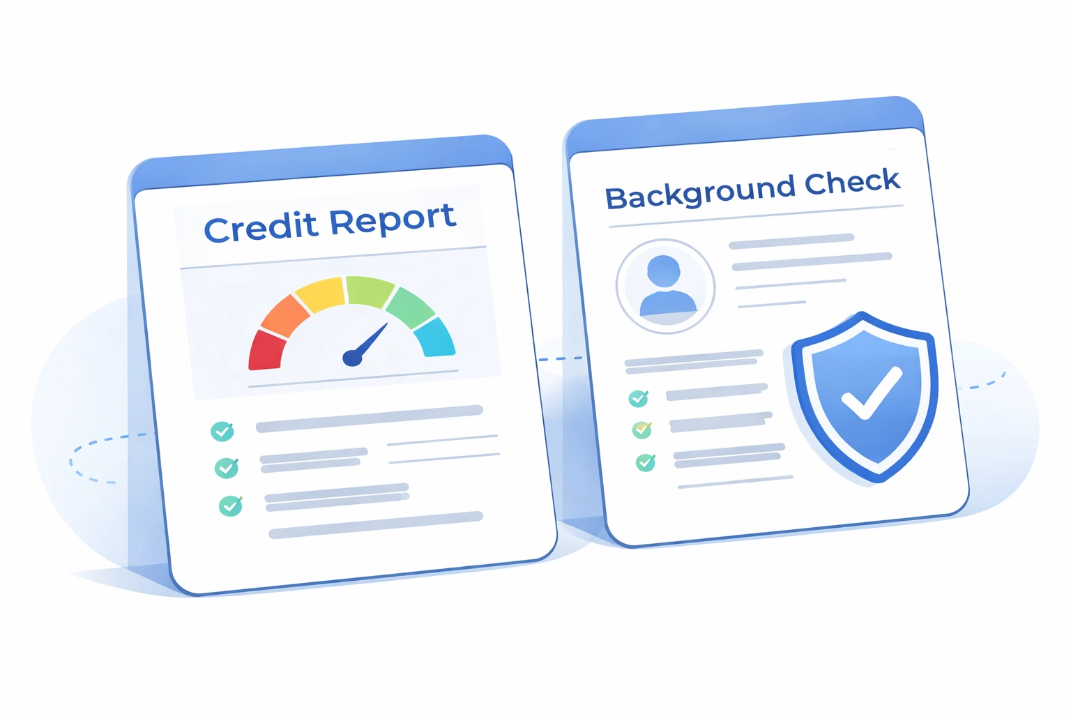 Credit and background check reports side by side illustrate thorough tenant screening services
