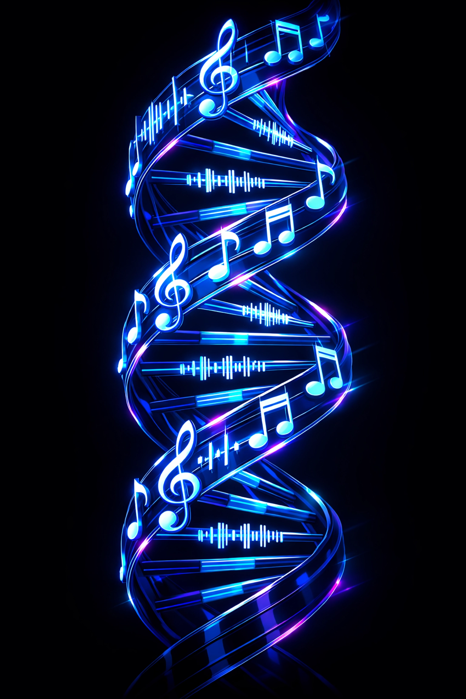 Musical DNA helix visualizing Sony CLEWS AI detection technology analyzing audio patterns