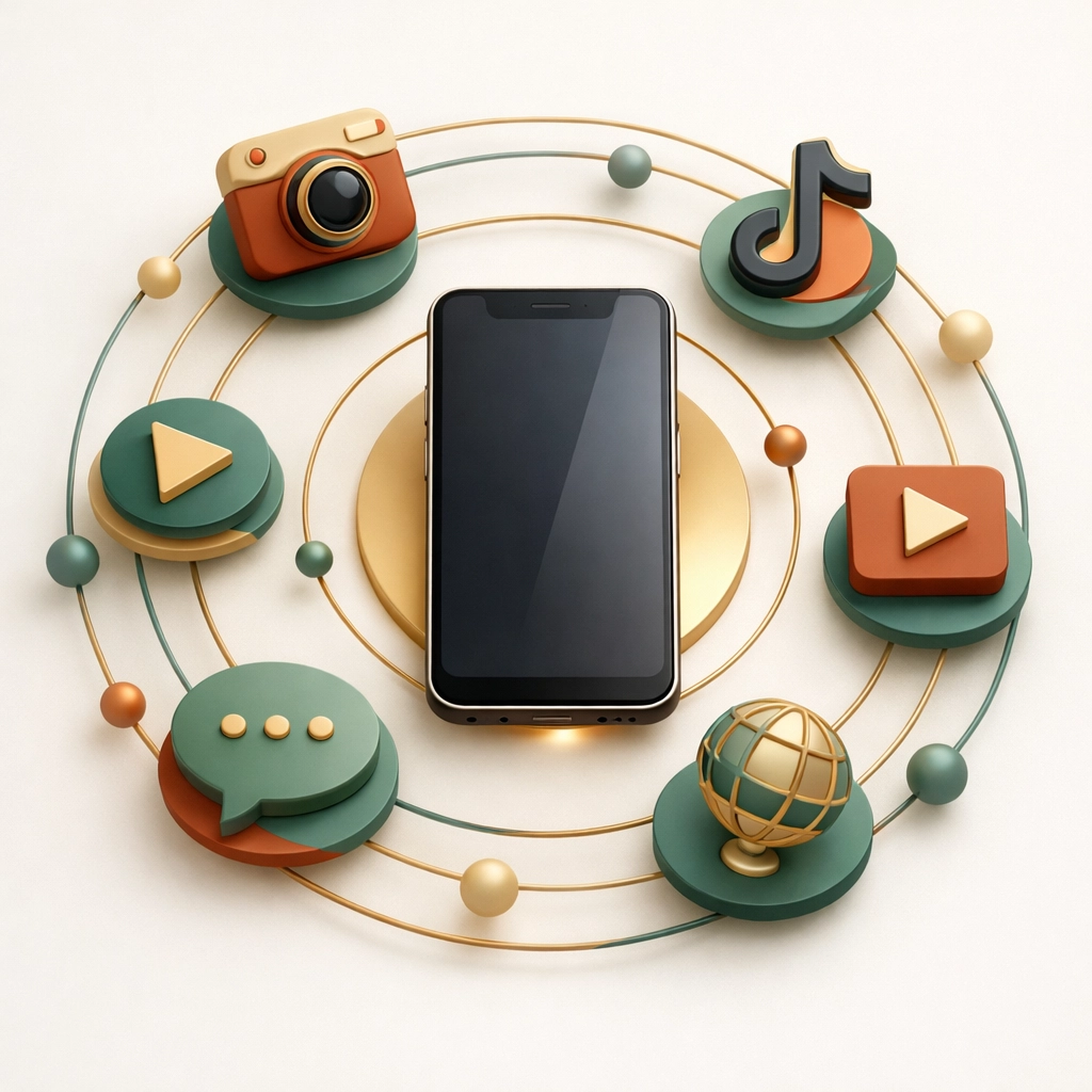 Multi-platform SEO strategy showing social media and search optimization channels