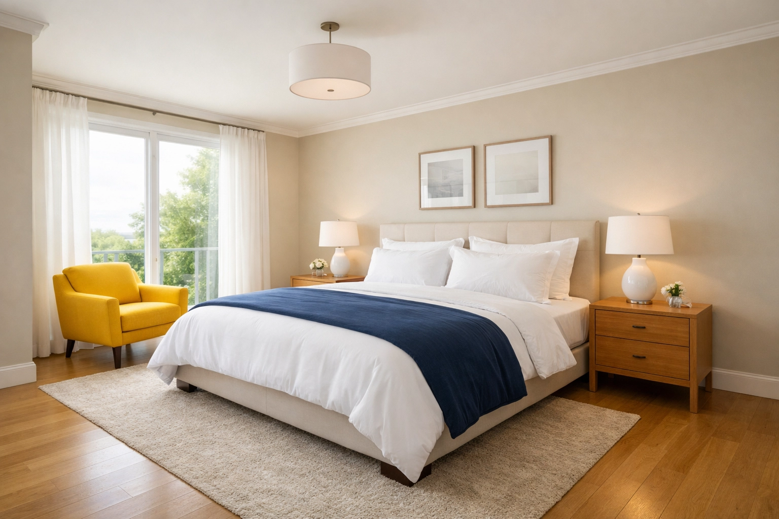 Serene and dust-free master bedroom in Ashby MA, reflecting high-quality house cleaning services.