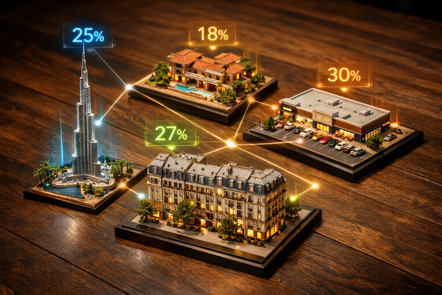 Diversified global real estate portfolio showing fractional ownership across multiple properties