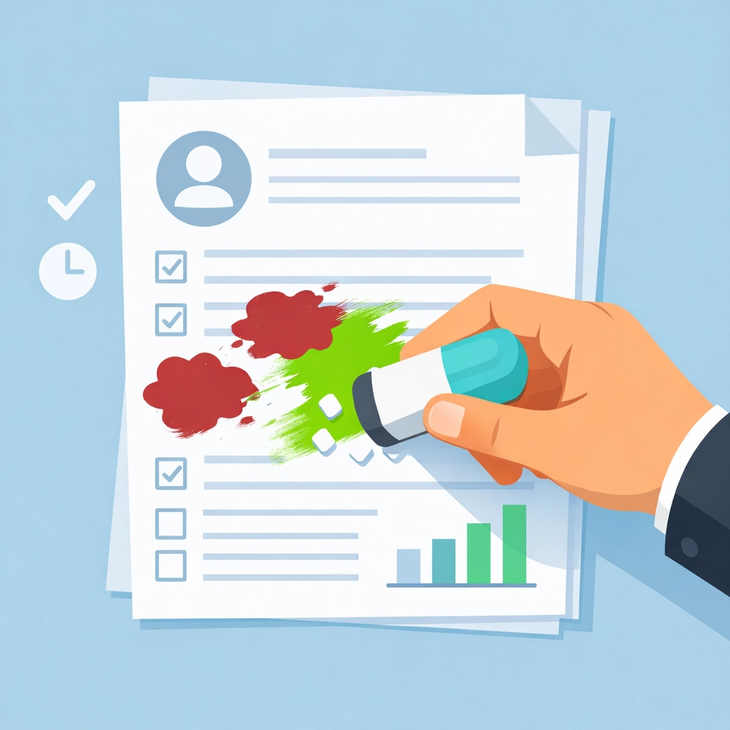 Ilustración de reparación de crédito eliminando cuentas negativas para subir el score rápido.