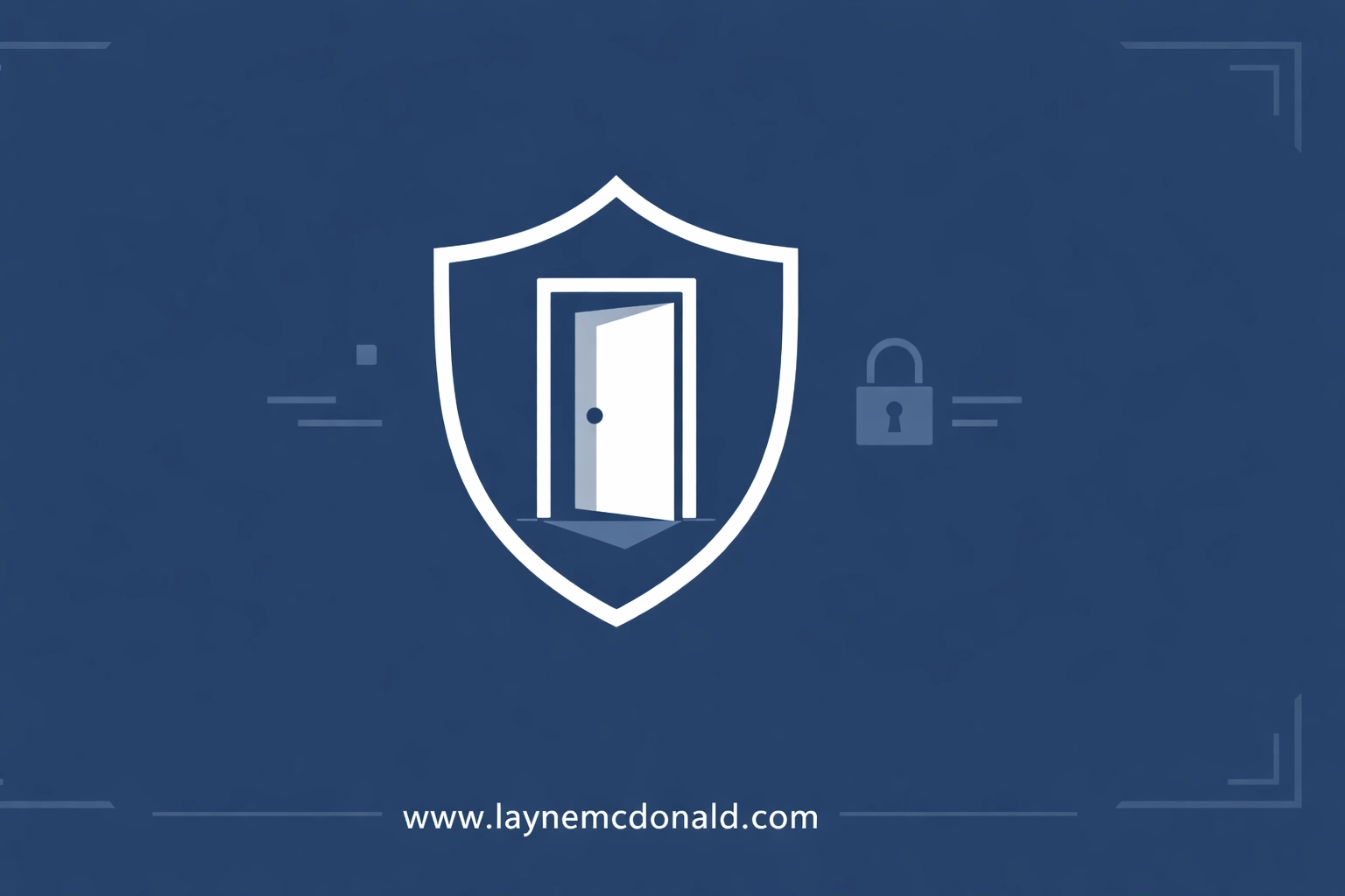 Minimalist shield protecting a door icon, representing controlled access and building safety in a faith home.