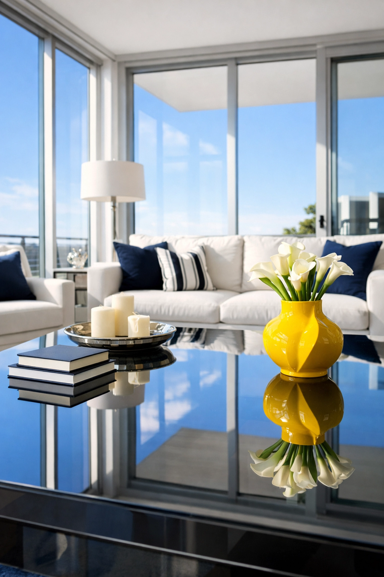 Streak-free glass table in a modern Lowell living room after professional deep cleaning services.