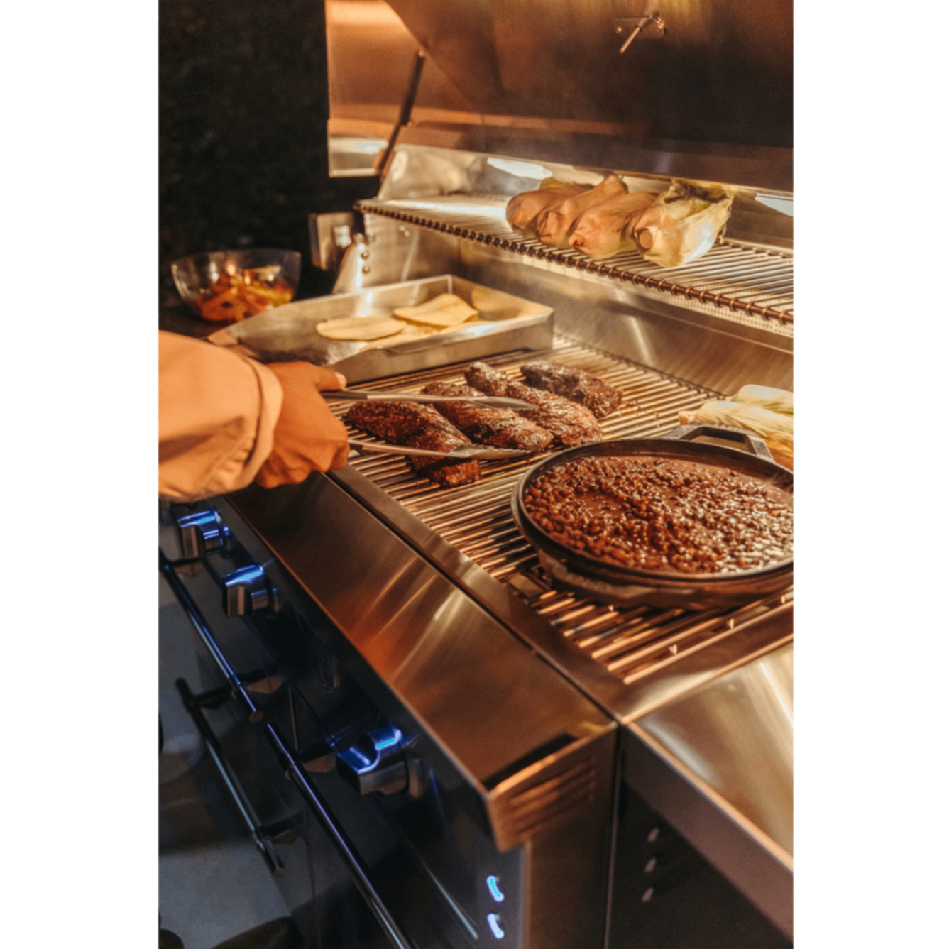 Premium stainless steel grill in use