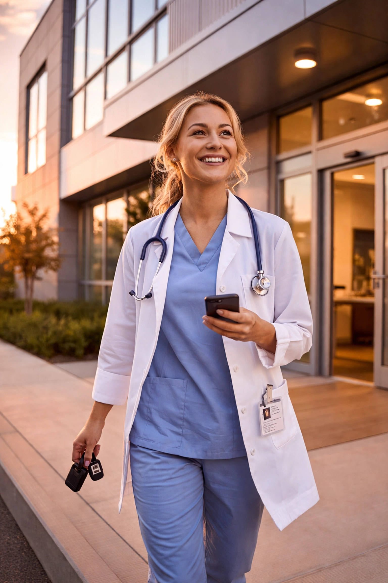 Nurse practitioner leaving clinic on time after using AI-powered documentation tools