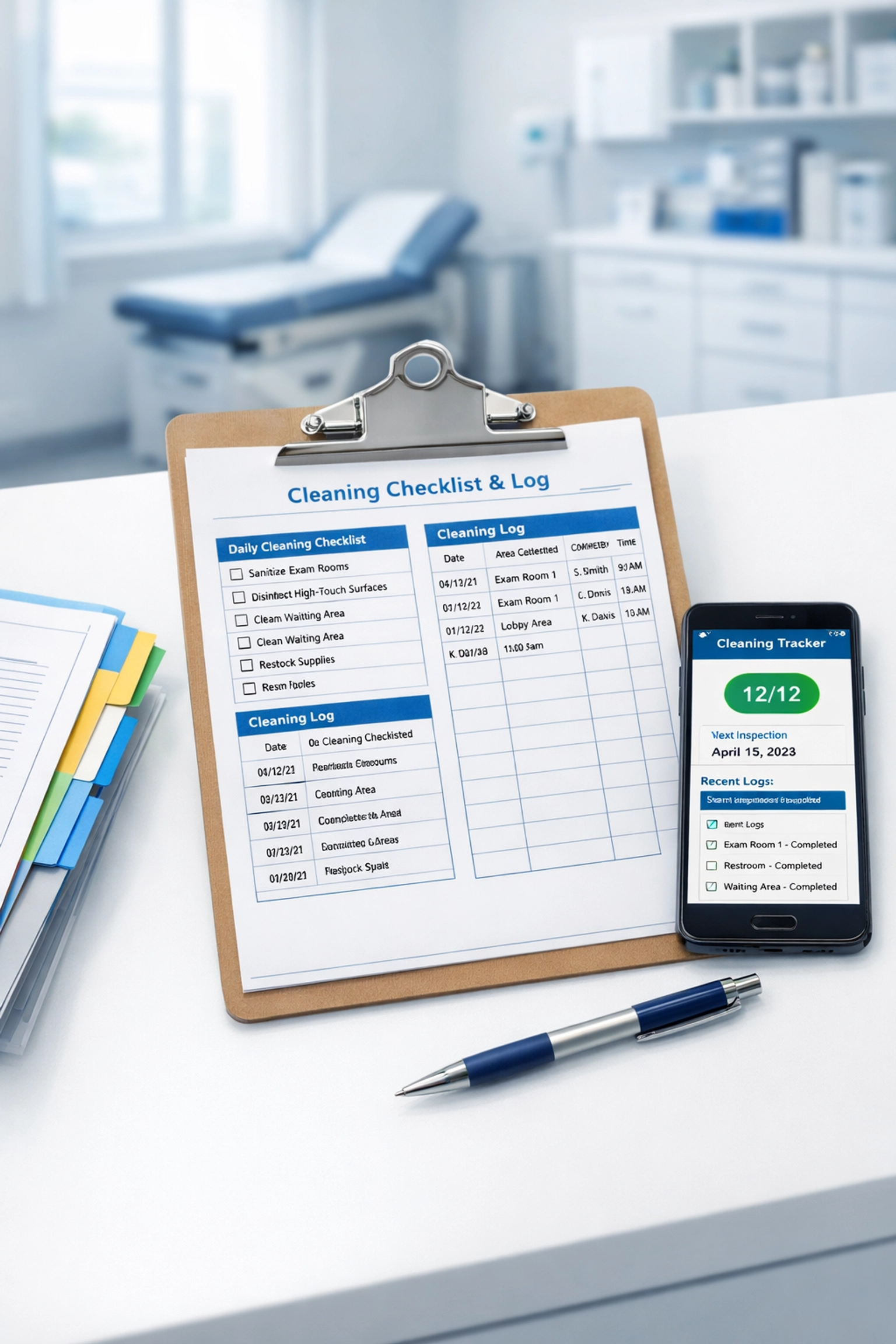 Medical office cleaning checklist and digital tracking system for compliance documentation