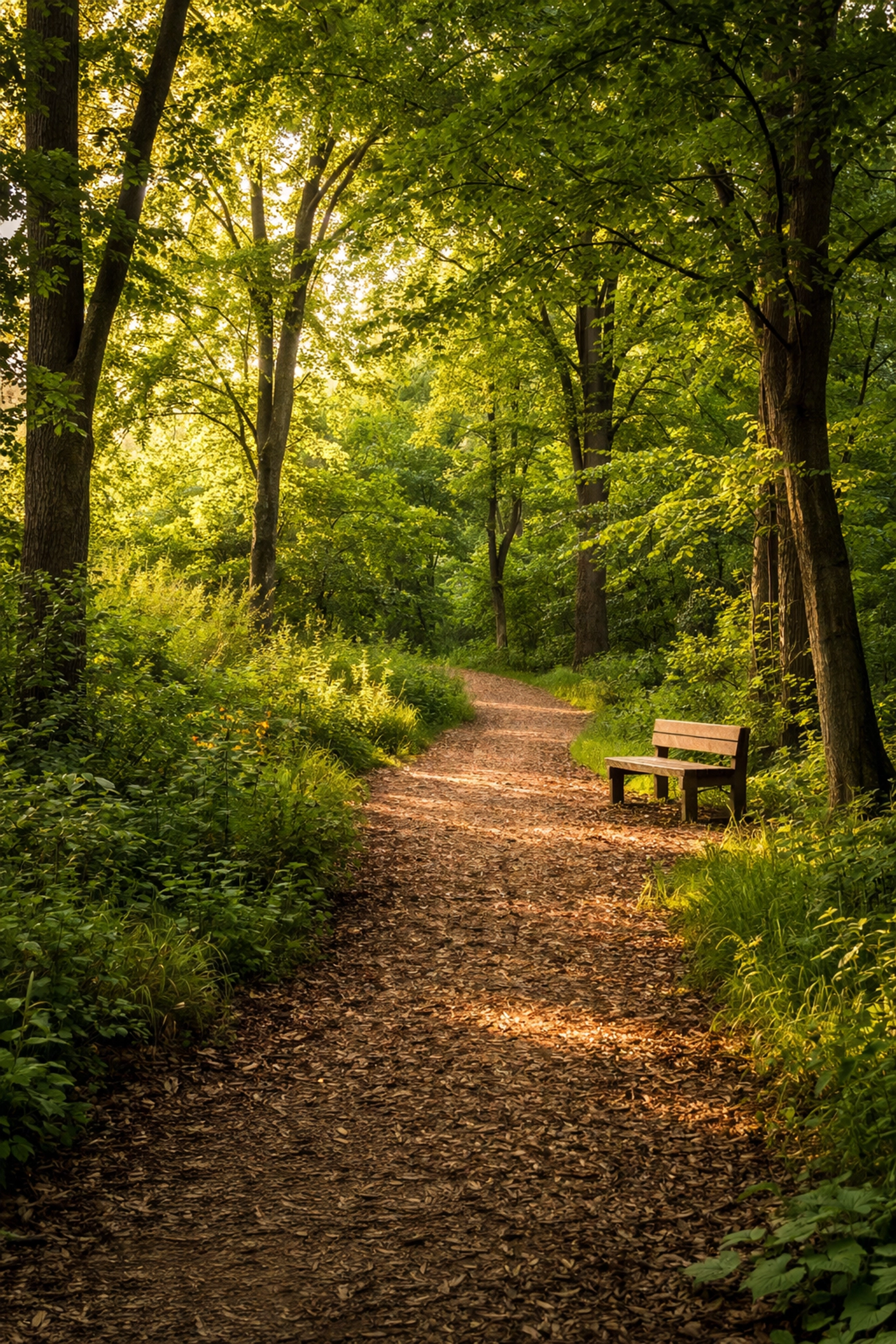 Wooded walking path near Woodhaven Hills homes, highlighting Bucks County 55+ community’s peaceful natural setting