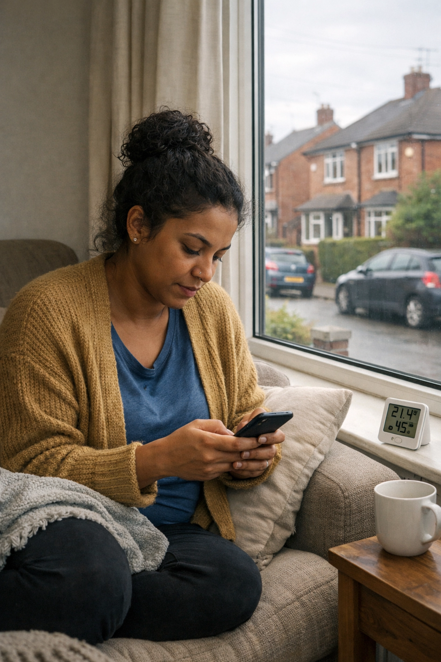 Patient monitoring pollen triggers at home, reflecting lived experience within the respiratory pathway.