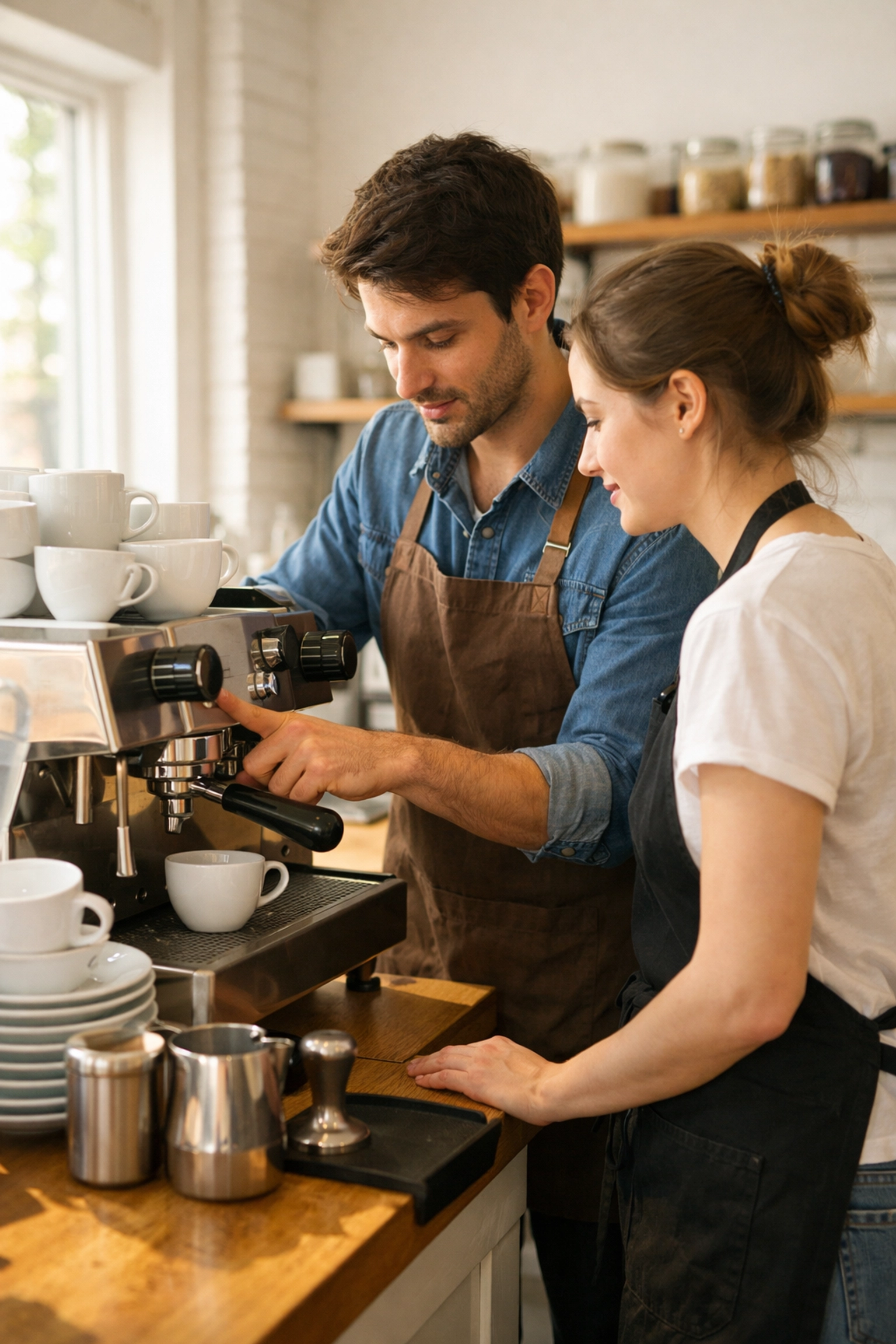 Barista training on espresso techniques for scaling café operations
