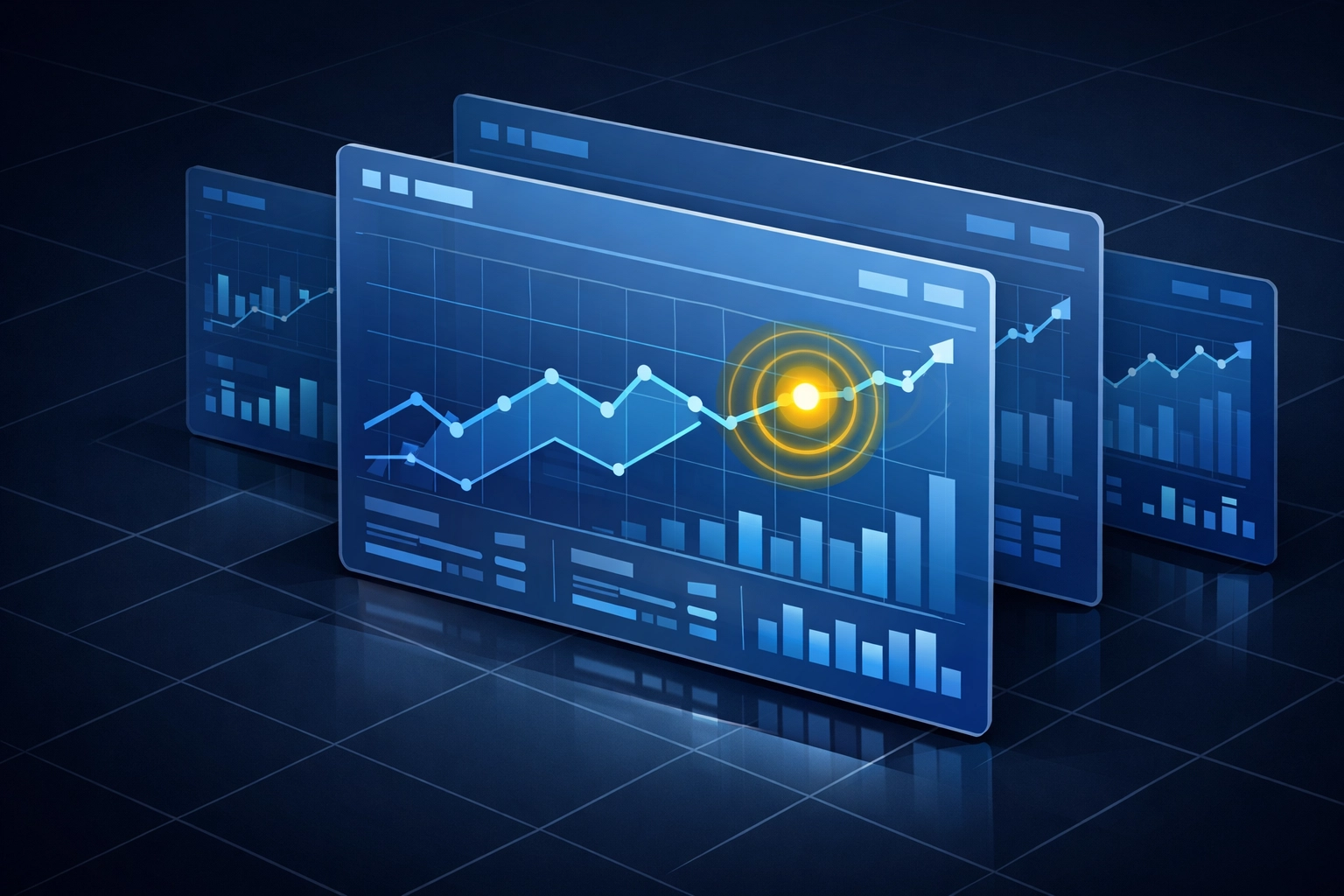 An AI dashboard monitoring performance data and flagging an anomaly for faster business decisions.
