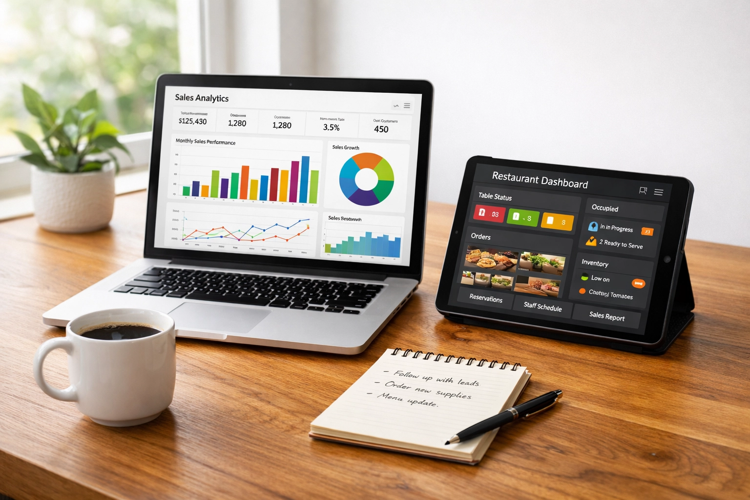 POS system sales analytics and reporting dashboard on laptop for takeaway business