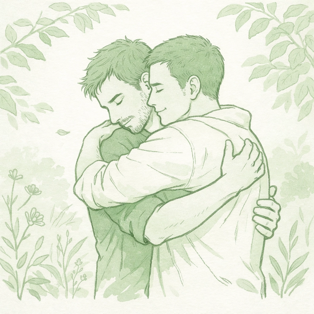 MM romance couple embracing - heartfelt gay fiction with emotional depth
