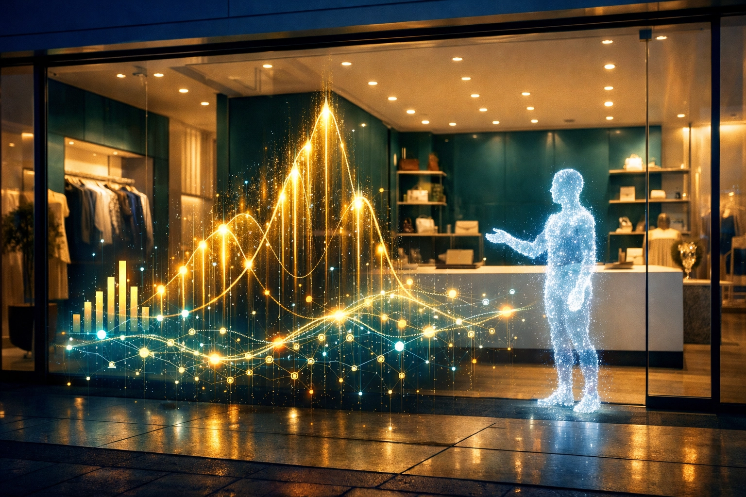 AI-powered merchant dashboard showing sales analytics and growth for Larecoin retail stores.