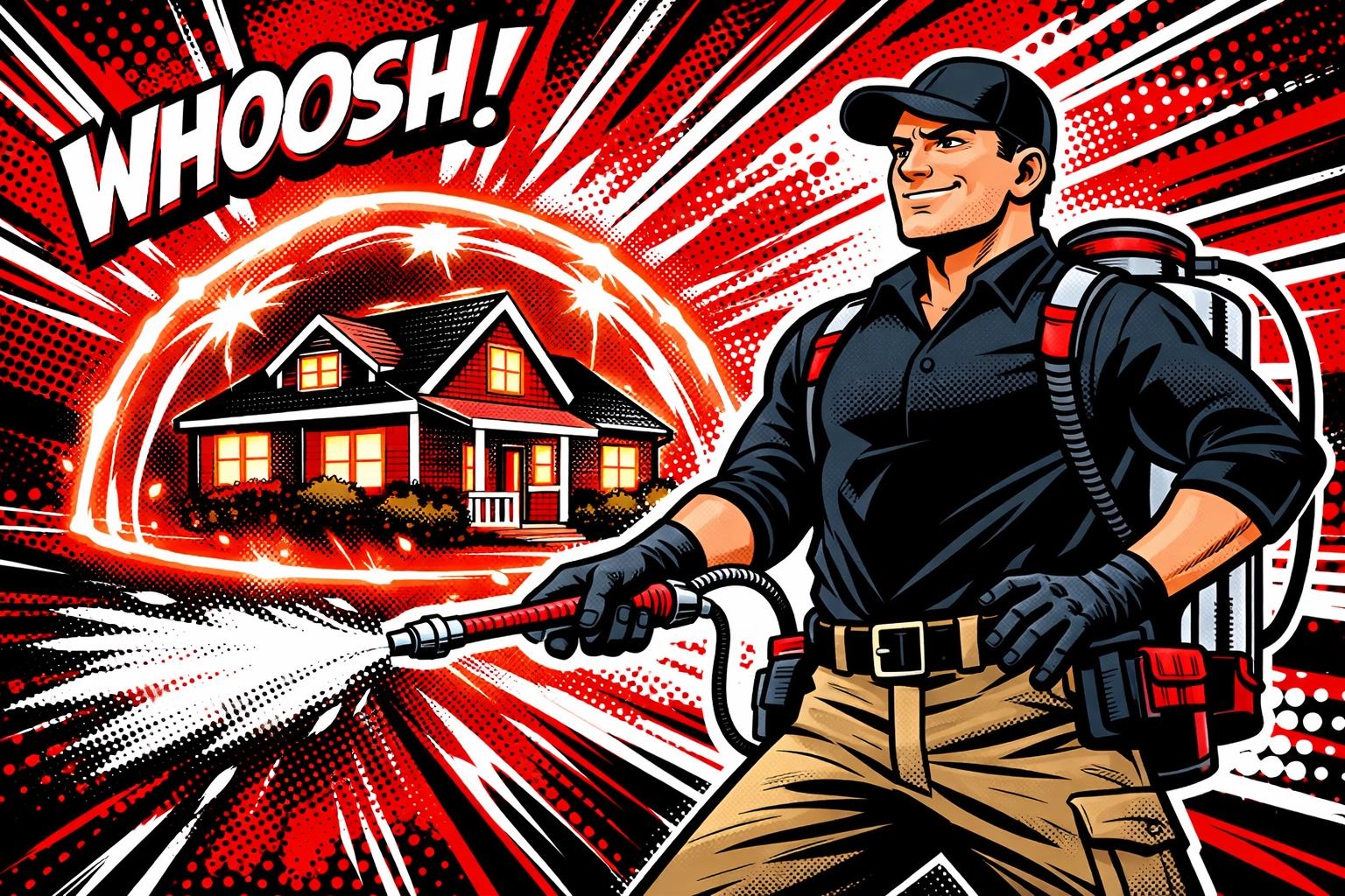 Professional pest control technician protecting Jasper AL home with barrier treatment