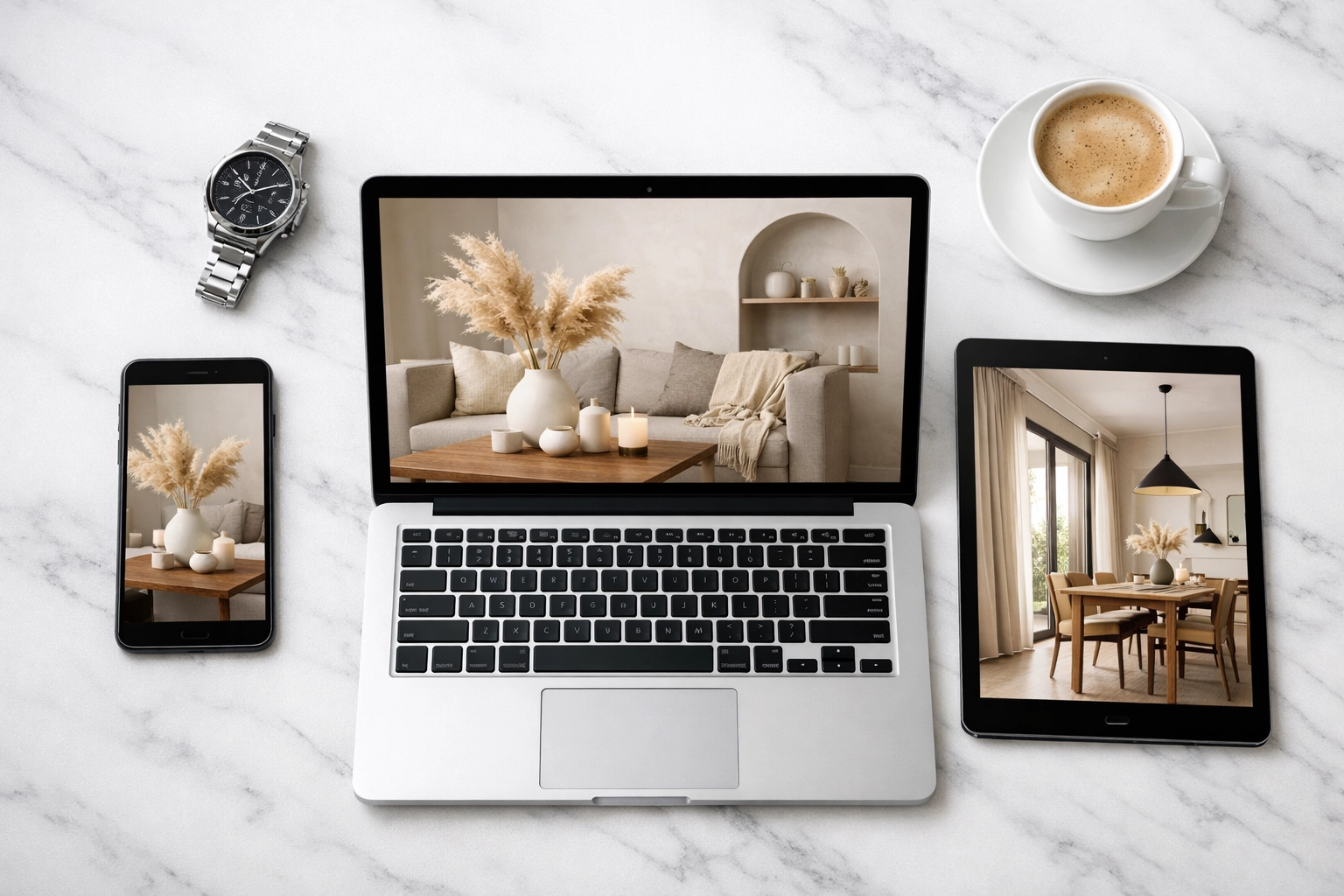 Consistent branding across devices illustrating social media management services on a modern workspace.