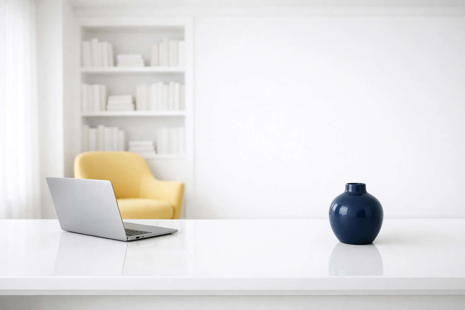 Serene home office with organized desk and Navy Blue accents reflecting mental clarity from weekly house cleaning.