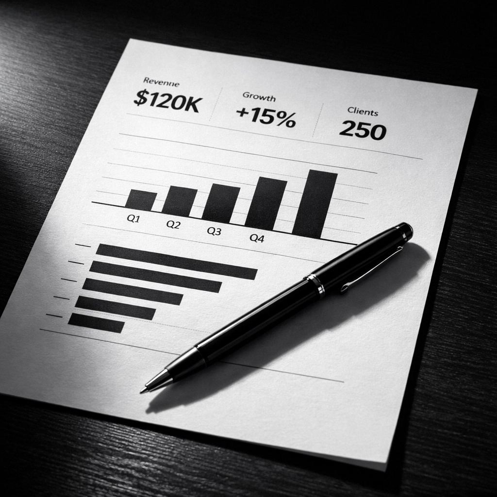 Simple one-page family office reporting dashboard with key metrics