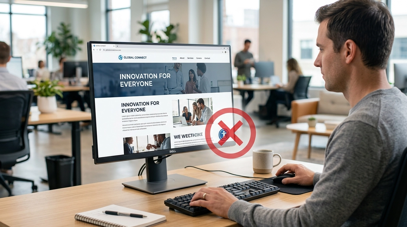Accessibility widget icon with a red X representing the failure of overlays