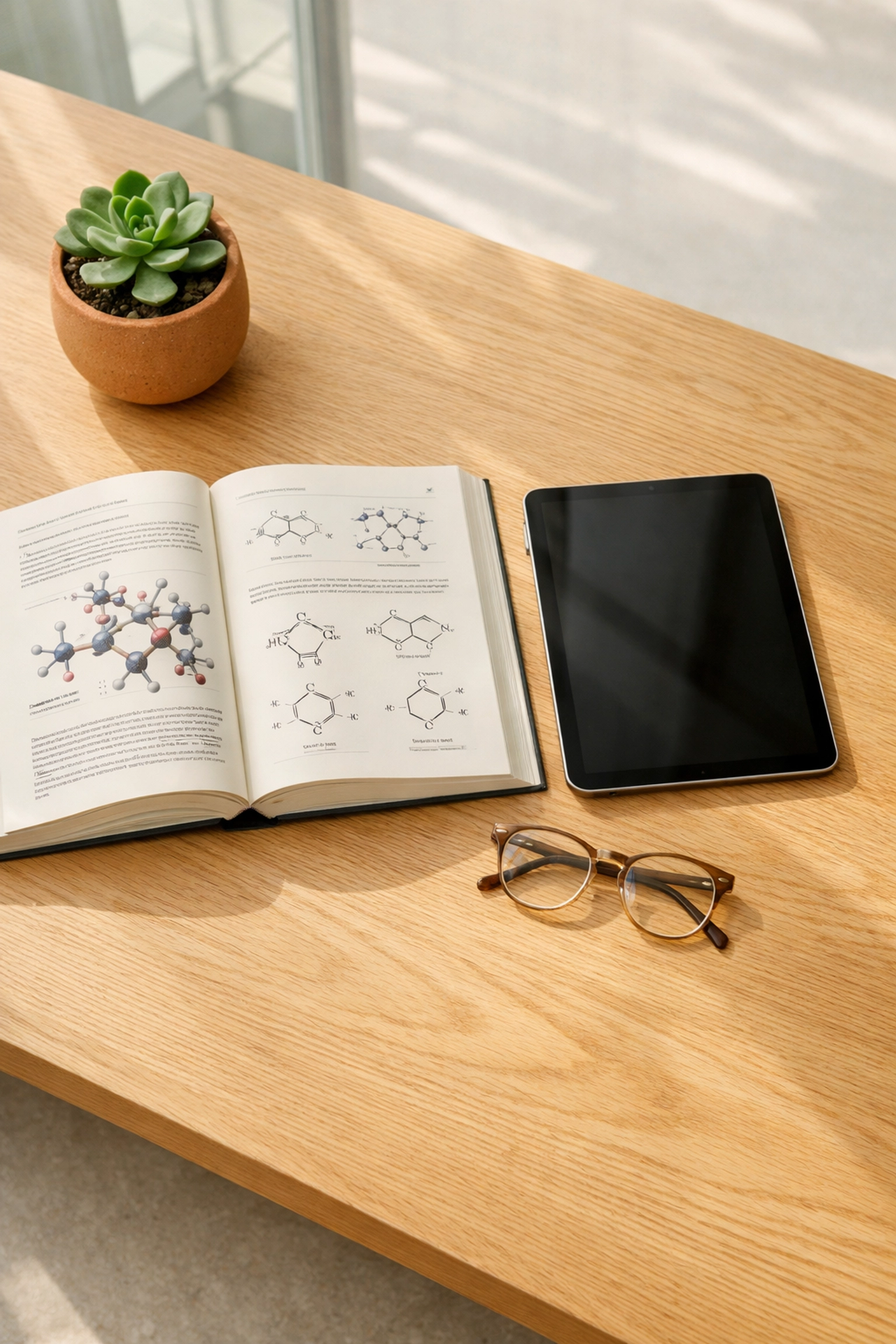 Modern desk with A Level Chemistry textbook and tablet, representing the path to elite professional careers.