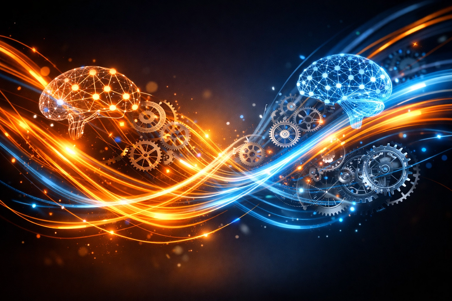 A visual representation of the Great Convergence where AI, robotics, and neural networks merge.