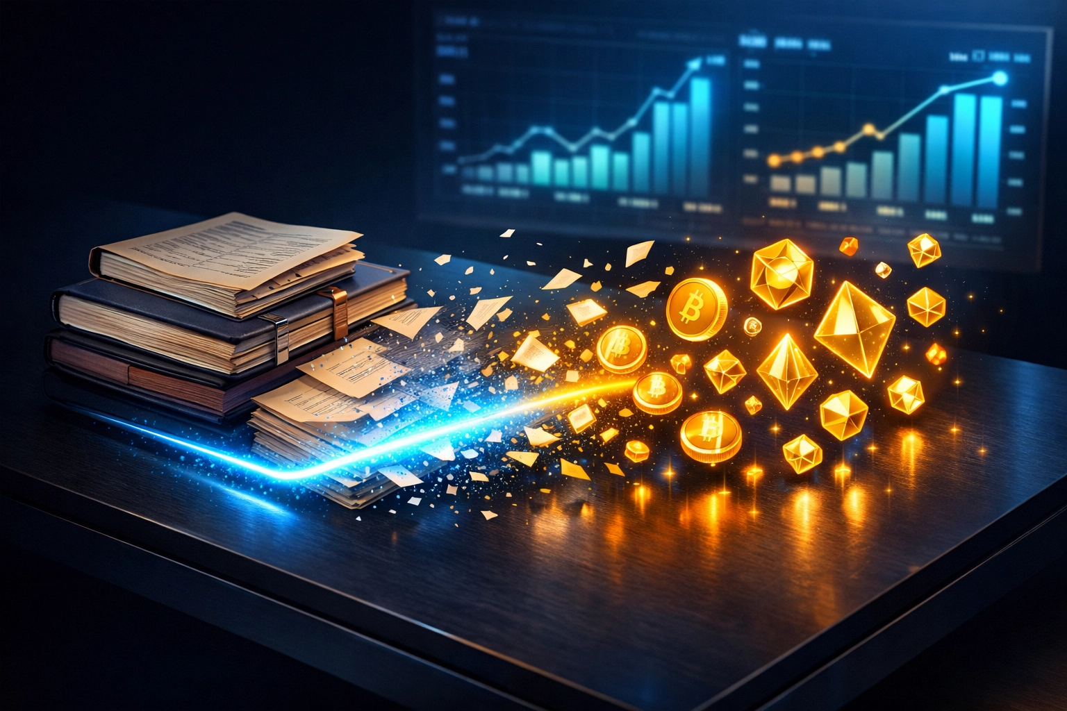 Digital receivables tokens replacing traditional paper ledgers for sovereign Web3 merchant payments and growth.