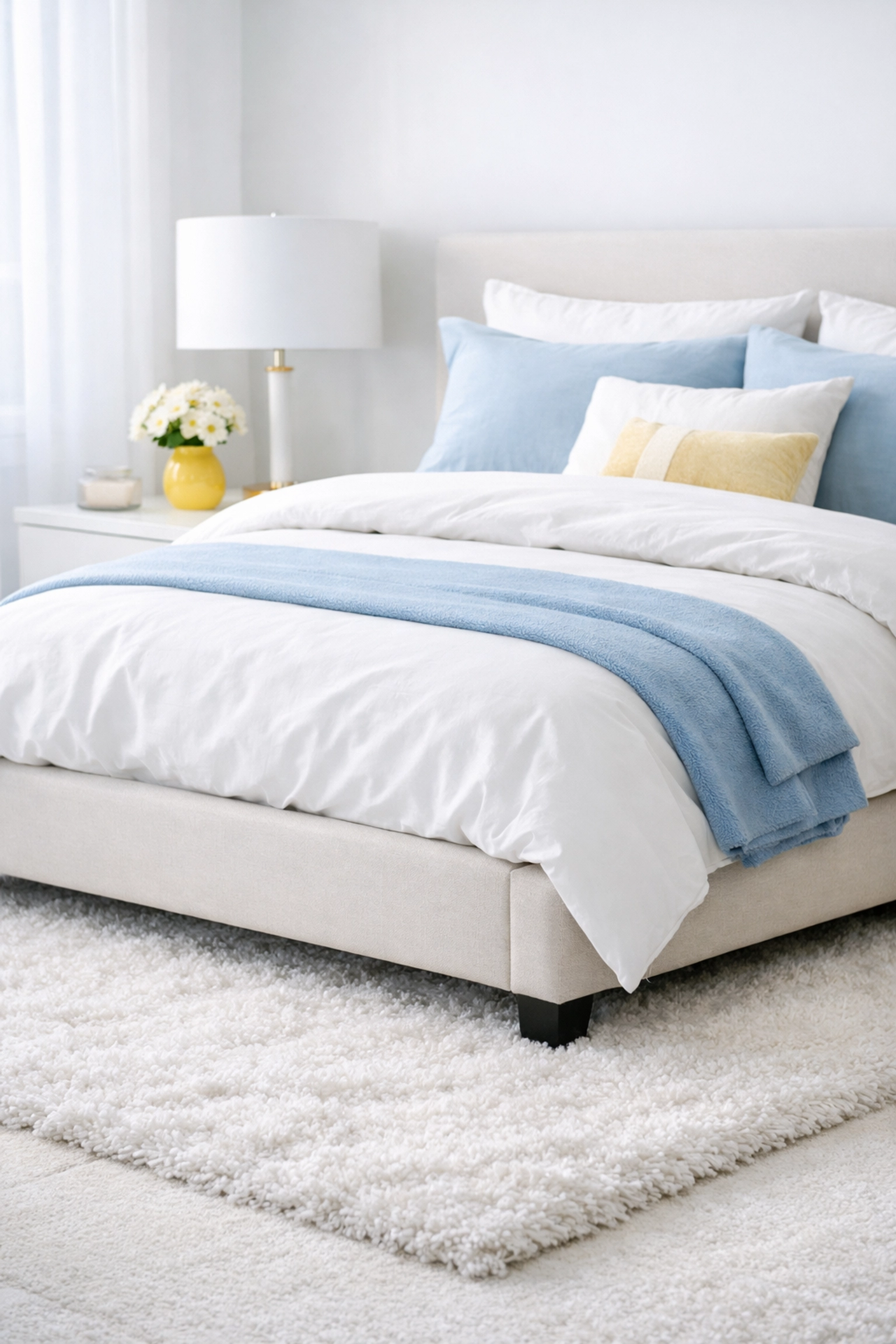 A clean, allergen-free bedroom showing the results of weekly house cleaning for a healthy home.