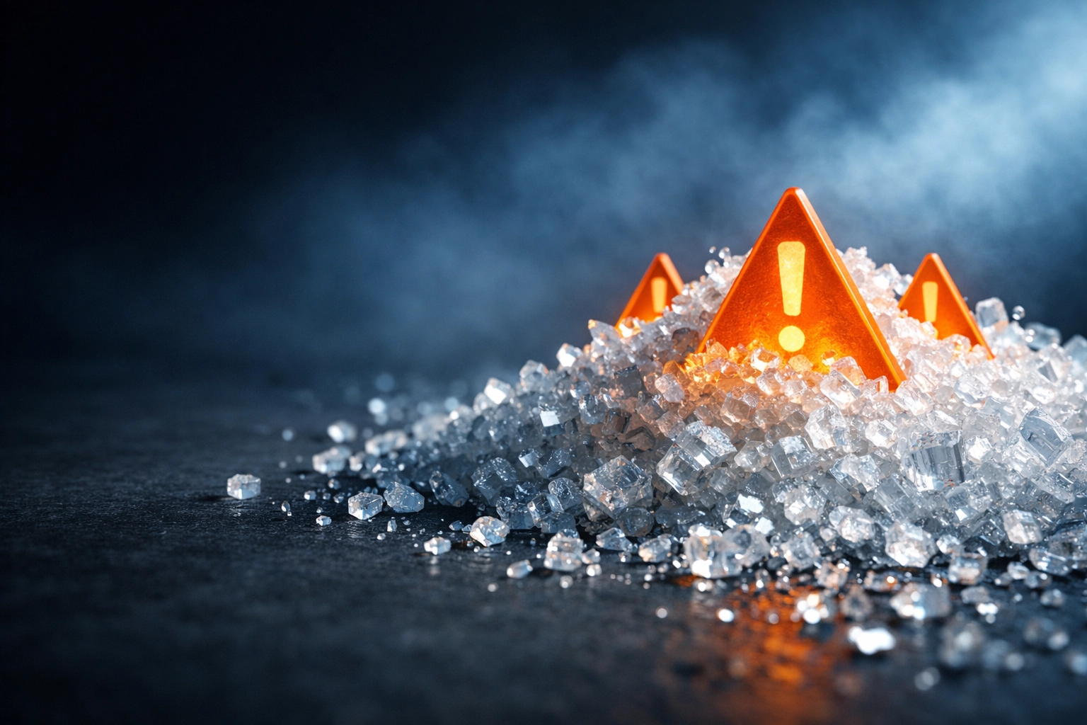 Citric acid powder with warning symbols representing trade duties and supply chain risks