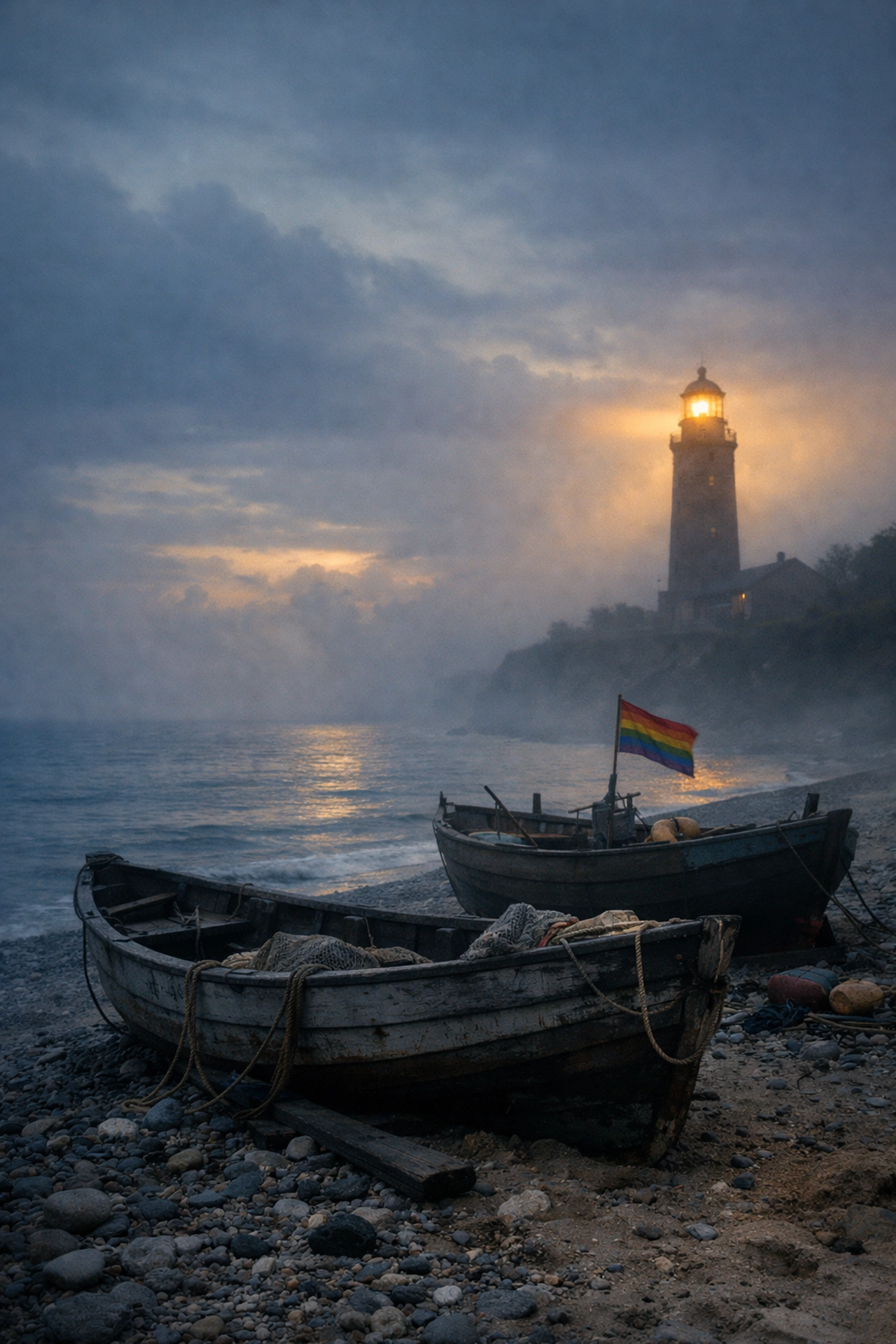 Misty Baltic Sea coastline of Hiddensee island, East Germany's queer refuge during GDR era