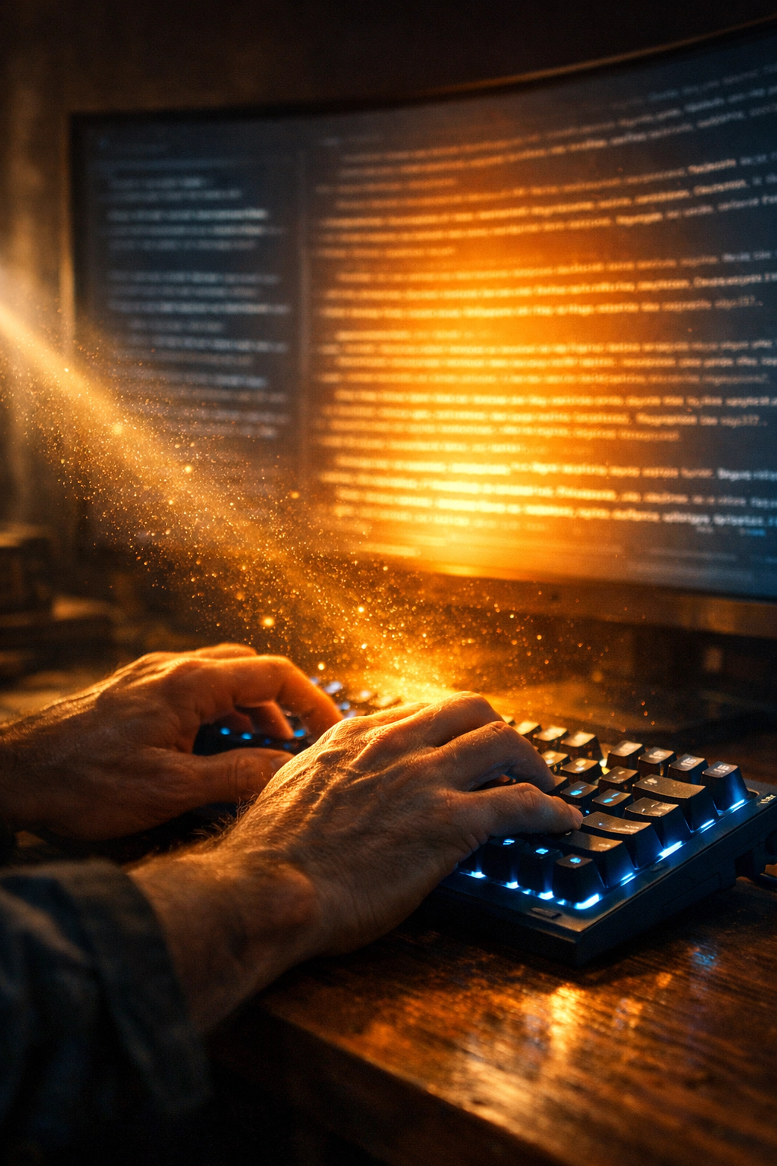 Close-up of a writer's hands typing on a keyboard to add a human touch to AI-generated text.