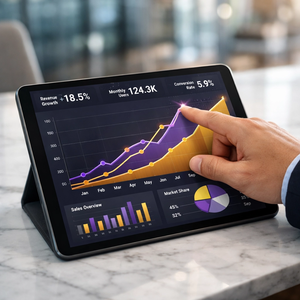 Data dashboard showing growth marketing analytics and a predictable sales pipeline for businesses.