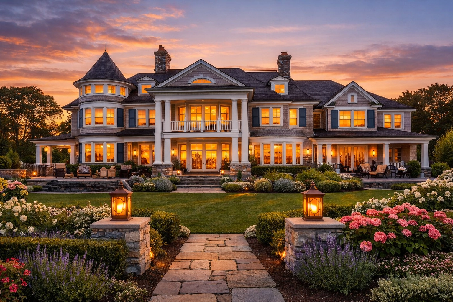 Exterior of a grand Dover estate maintained by professional residential cleaning Massachusetts services.