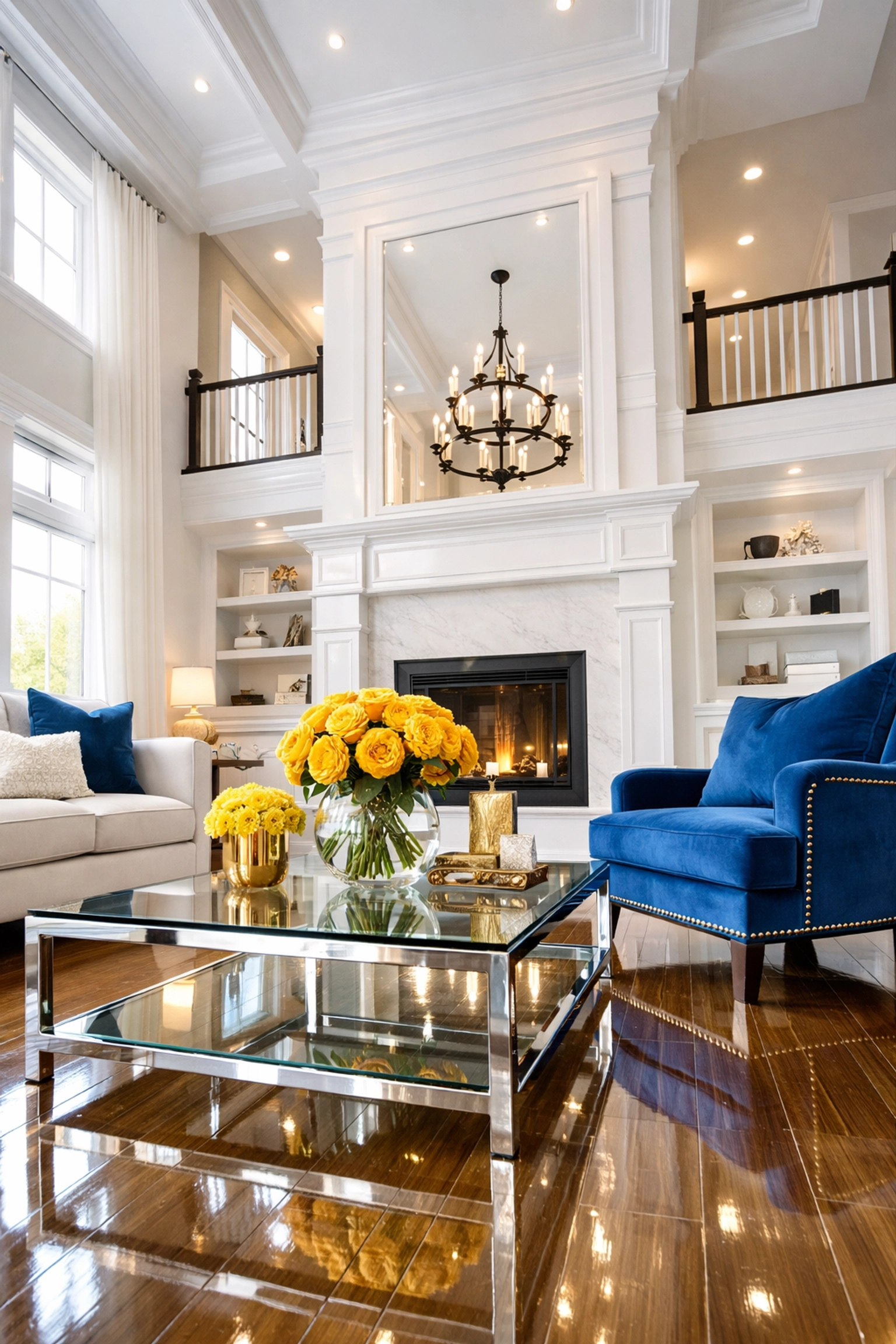 Stunning living room with streak-free floors, representing the standard for residential cleaning Massachusetts.