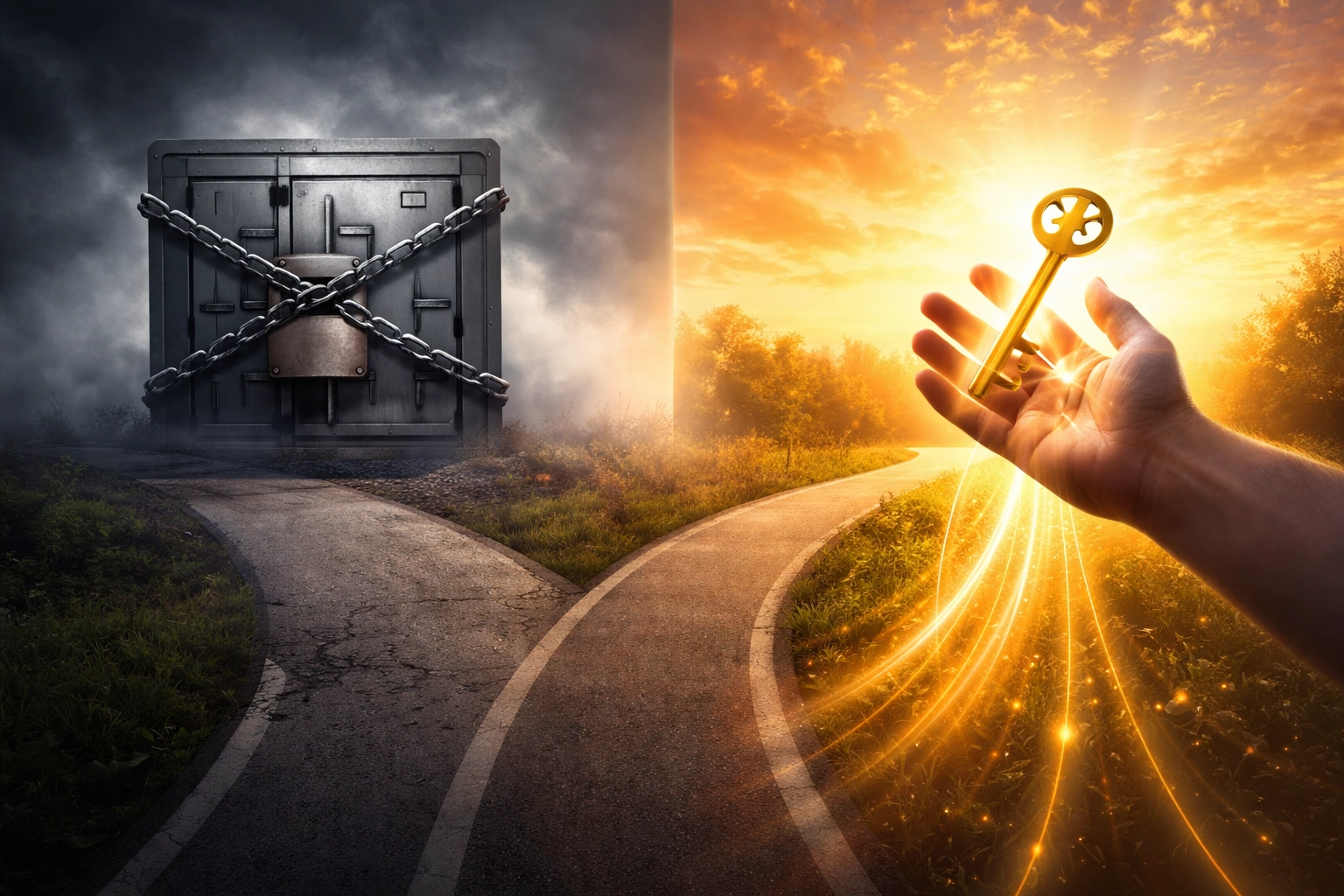 Two paths showing custodial versus self-custody control, highlighting the choice between platform dependence and financial freedom for small business crypto payments.