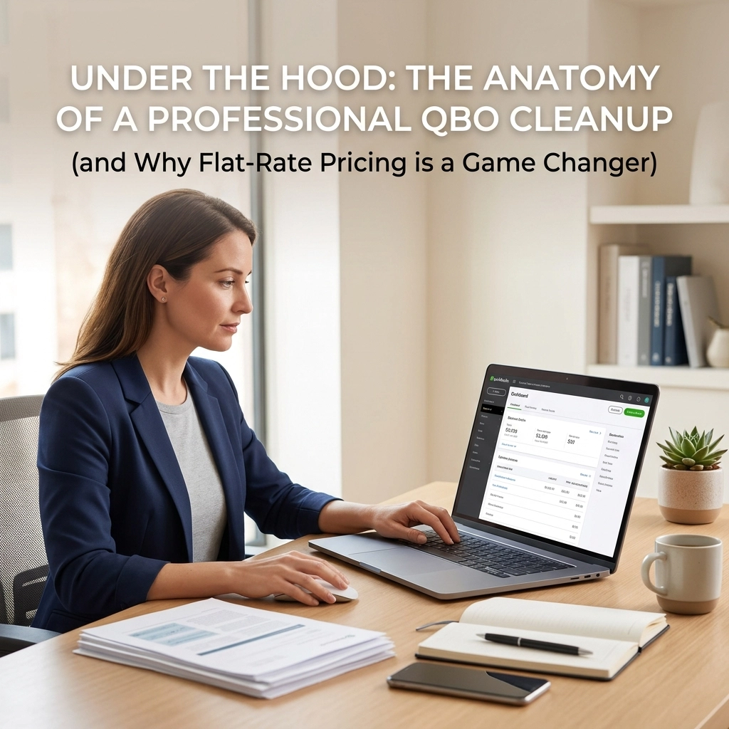 Professional QuickBooks Online cleanup process with flat-rate pricing for business owners seeking clear, accurate financial records.