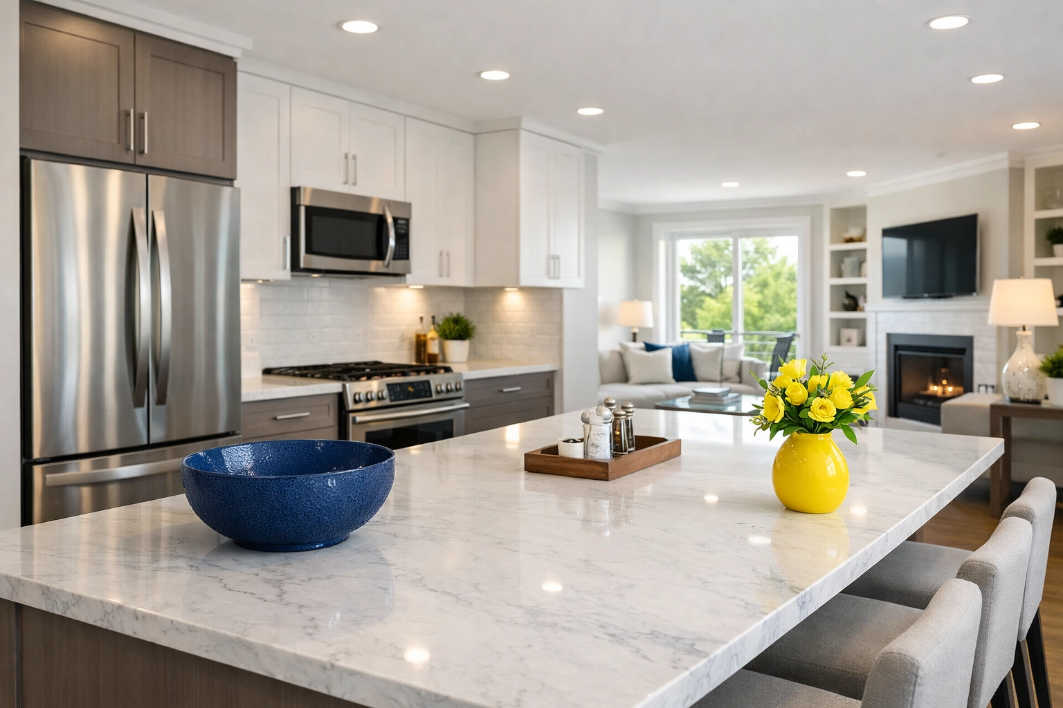 Spotless modern apartment kitchen in Groton, MA, cleaned by professional apartment cleaning services.