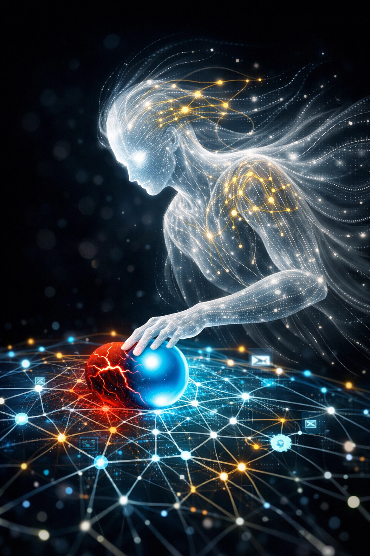 Digital AI agent resolving a system incident by fixing a fractured node in an observability network.