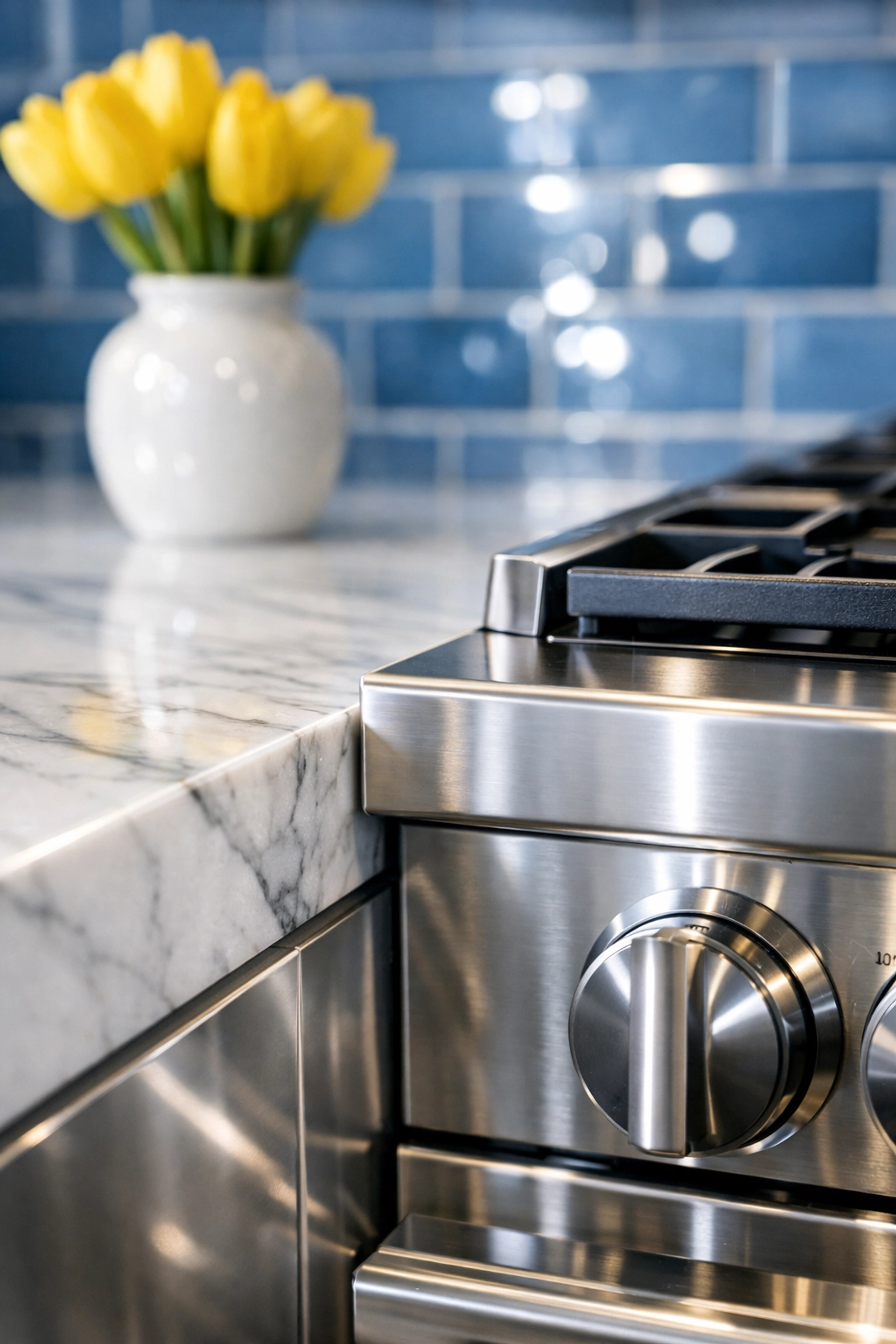 High-gloss marble kitchen island showcasing the results of expert deep cleaning services in Mendon MA.