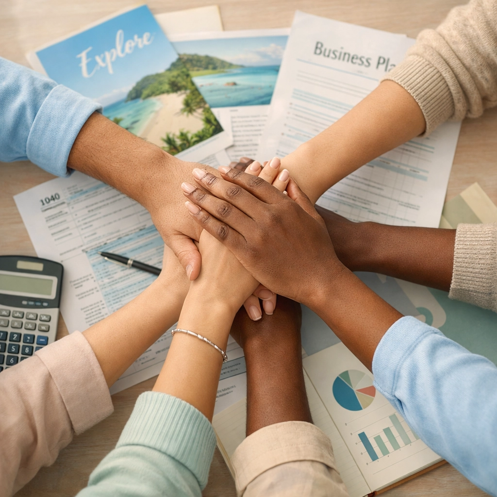 Collaborative tax preparation and financial planning partnership with diverse team