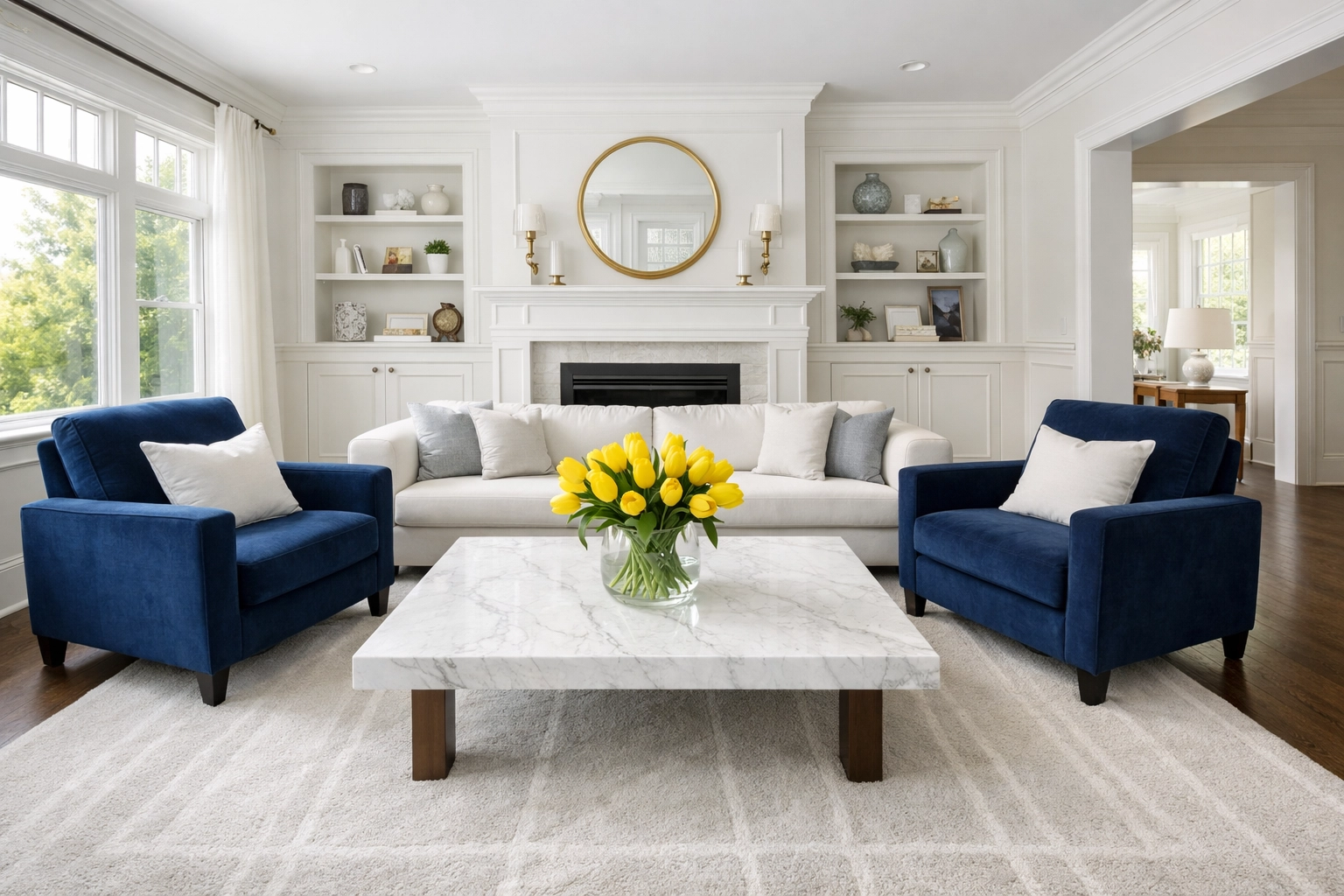 Professional regular cleaning maintenance in a luxury Wellesley living room with freshly vacuumed carpets.