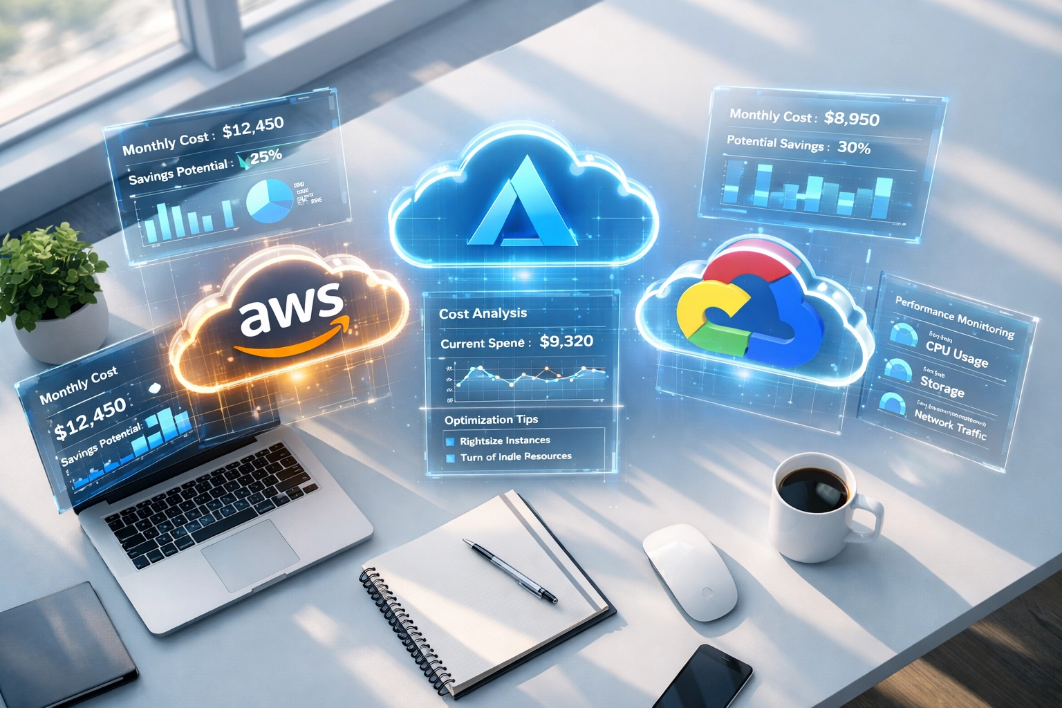 Cloud cost optimization workspace displaying ServiceNow ITAM insights across AWS, Azure, and GCP platforms