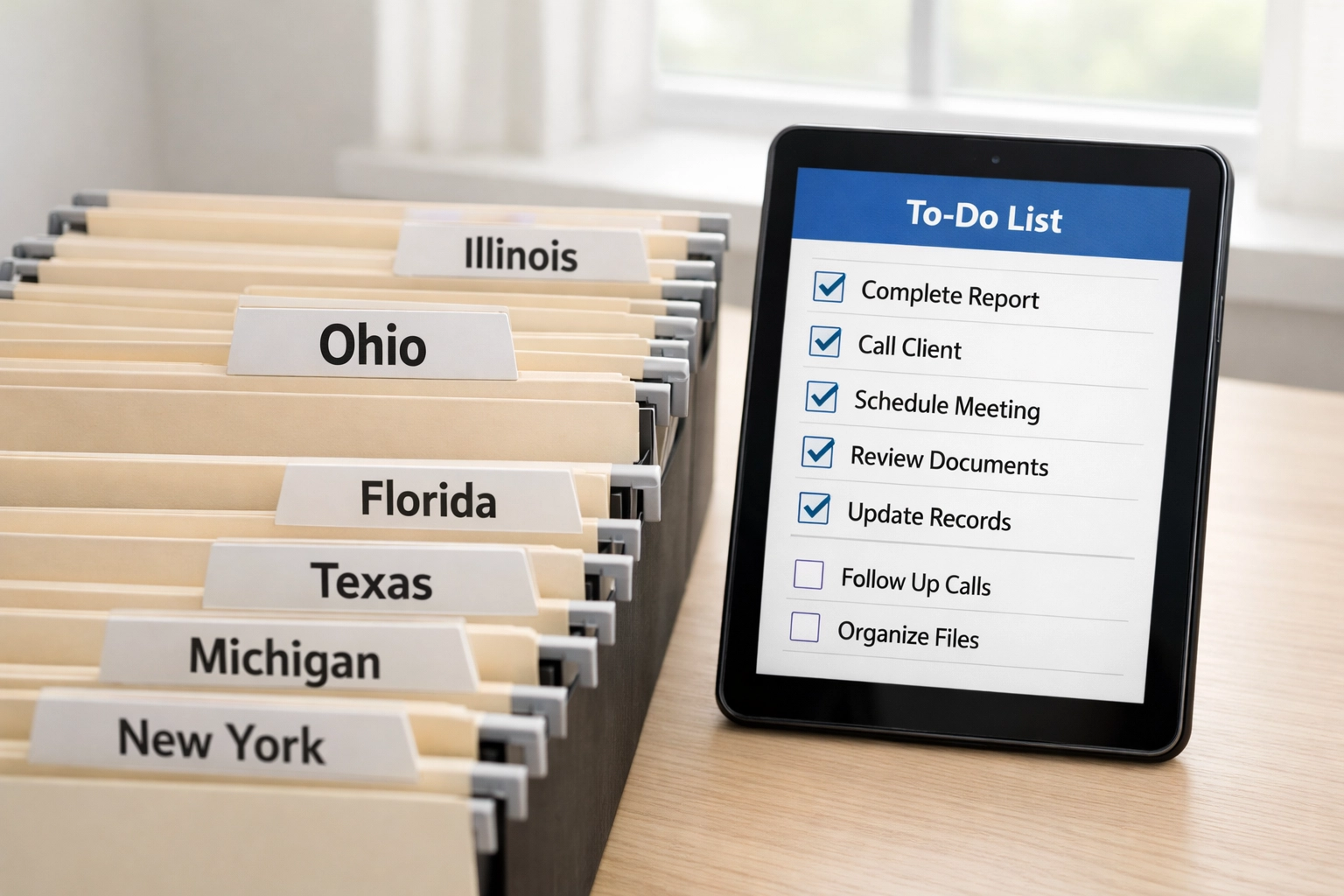 Organized state tax filing system with Ohio compliance documents for EROs