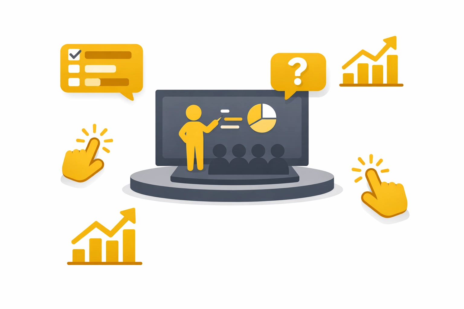 Interactive webinar features including live polls, Q&A, and engagement analytics