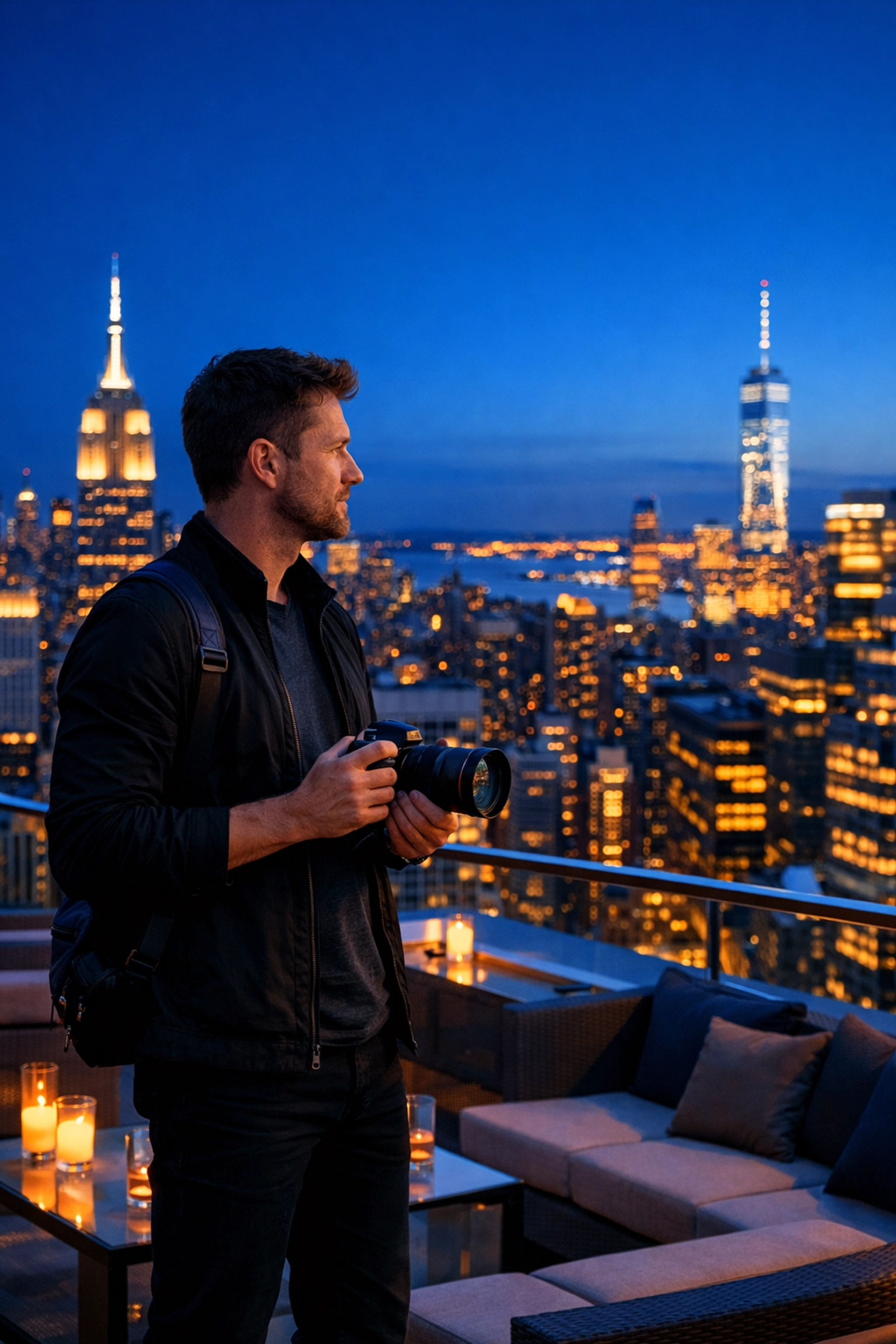 The Ultimate Guide to ProShoot.io: Everything You Need to Succeed as a Travel Photographer 1 Professional travel photographer capturing the NYC skyline to build a bookable portfolio.