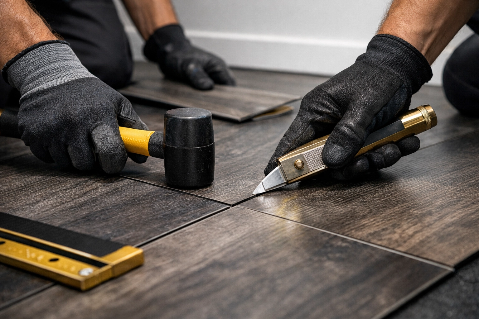 Expert flooring contractors installing luxury vinyl tile in Houston commercial space