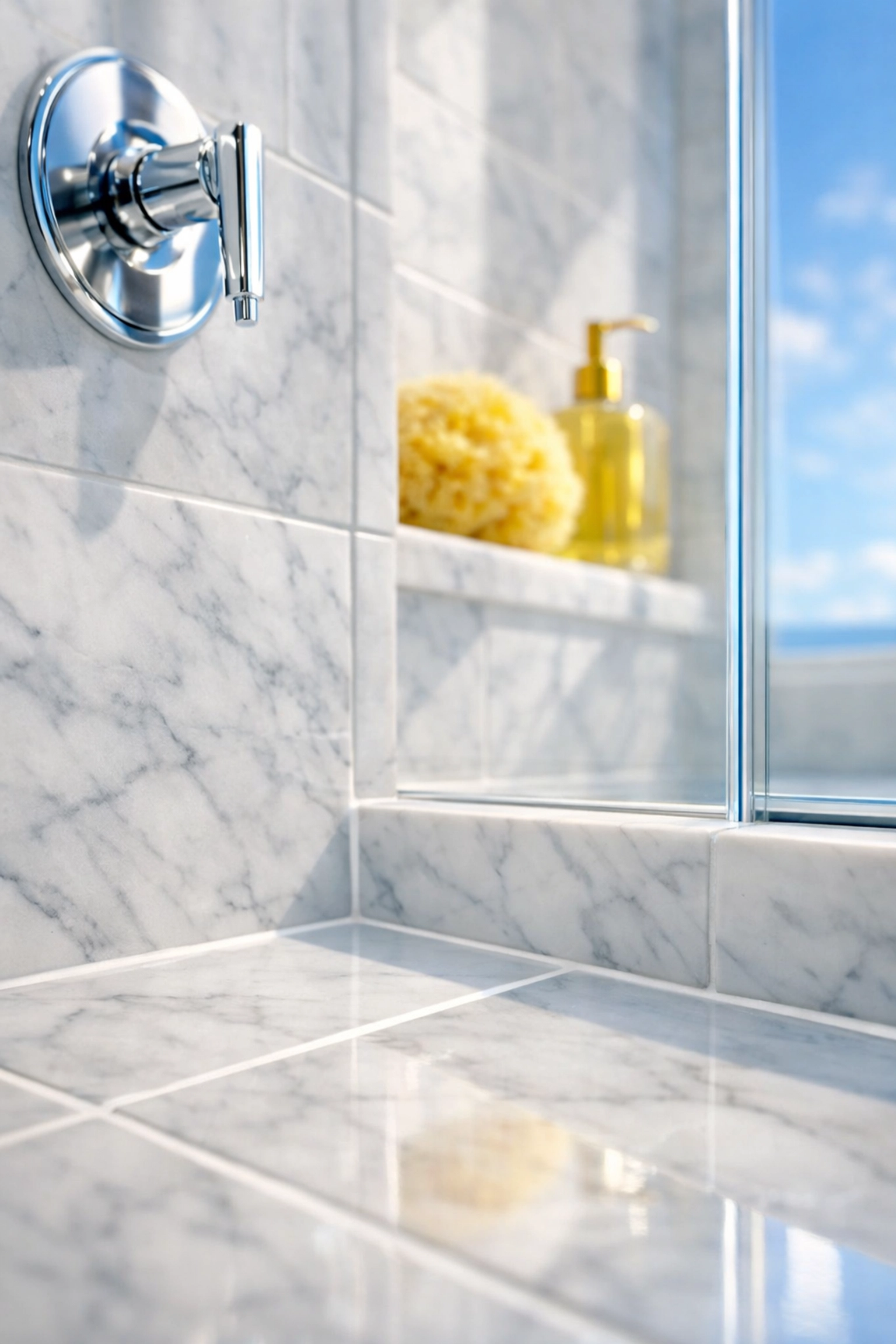 Spotless luxury bathroom with clean grout and glass, perfect for a move-out cleaning Worcester inspection.