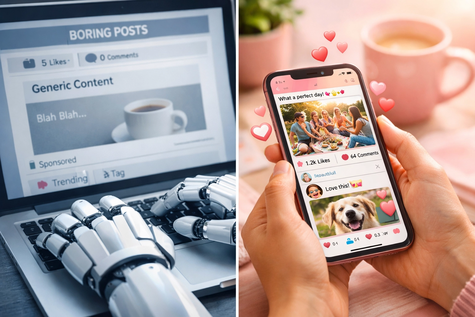 Comparison of AI automation versus human touch in social media management and content creation
