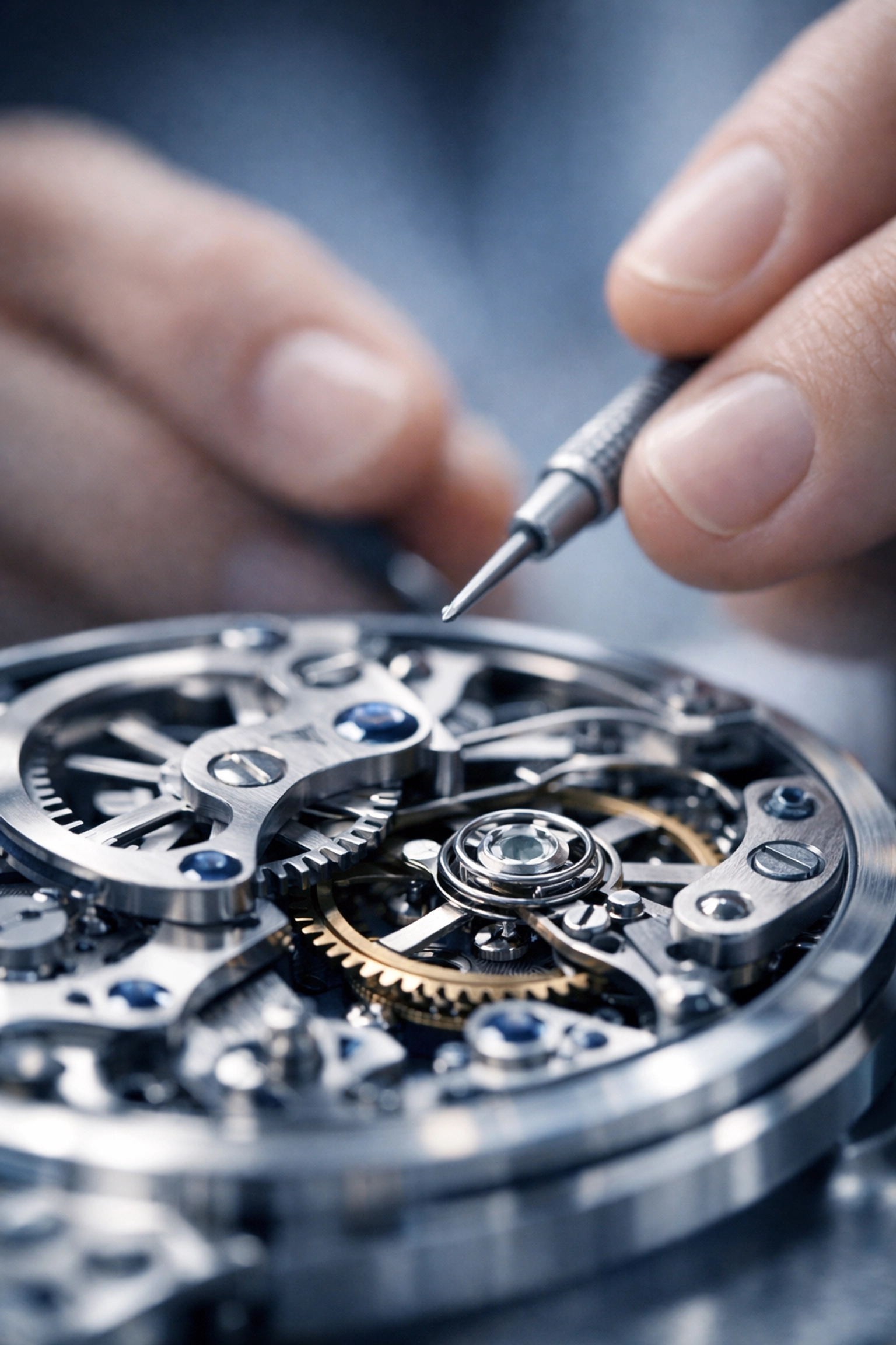 Precision mechanical components being adjusted, symbolizing the Keystone Therapy brain mechanic approach to ADHD.